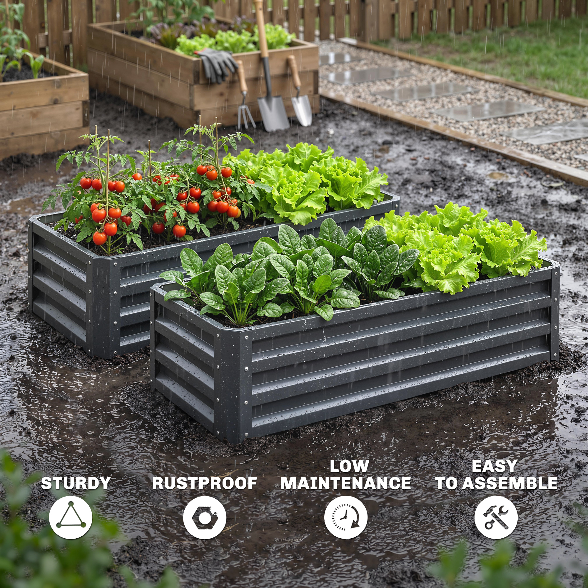 Set Of Two 110 X 50cm Steel Planter Boxes- Dark Grey