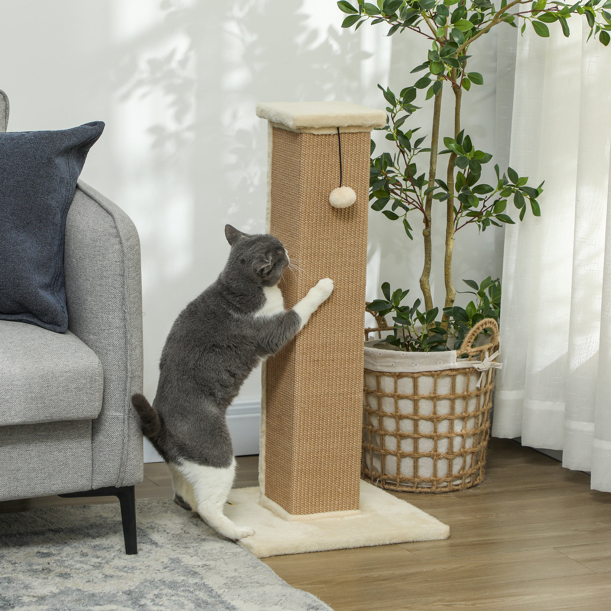 81cm Cat Scratcher,Vertical Full Scratcher W/ Natural Jute Rope,Hanging