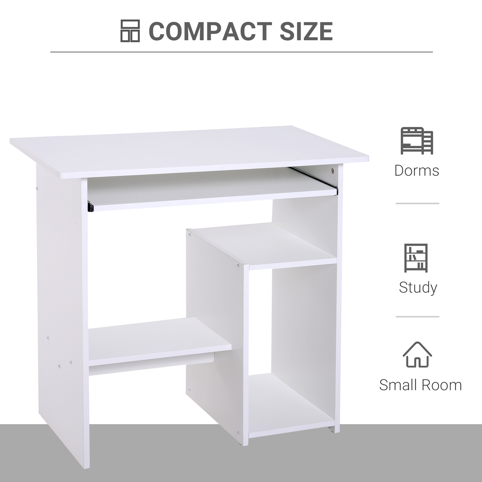 Compact Small Computer Table Wooden Desk Keyboard Tray Storage Shelf Modern — image 3