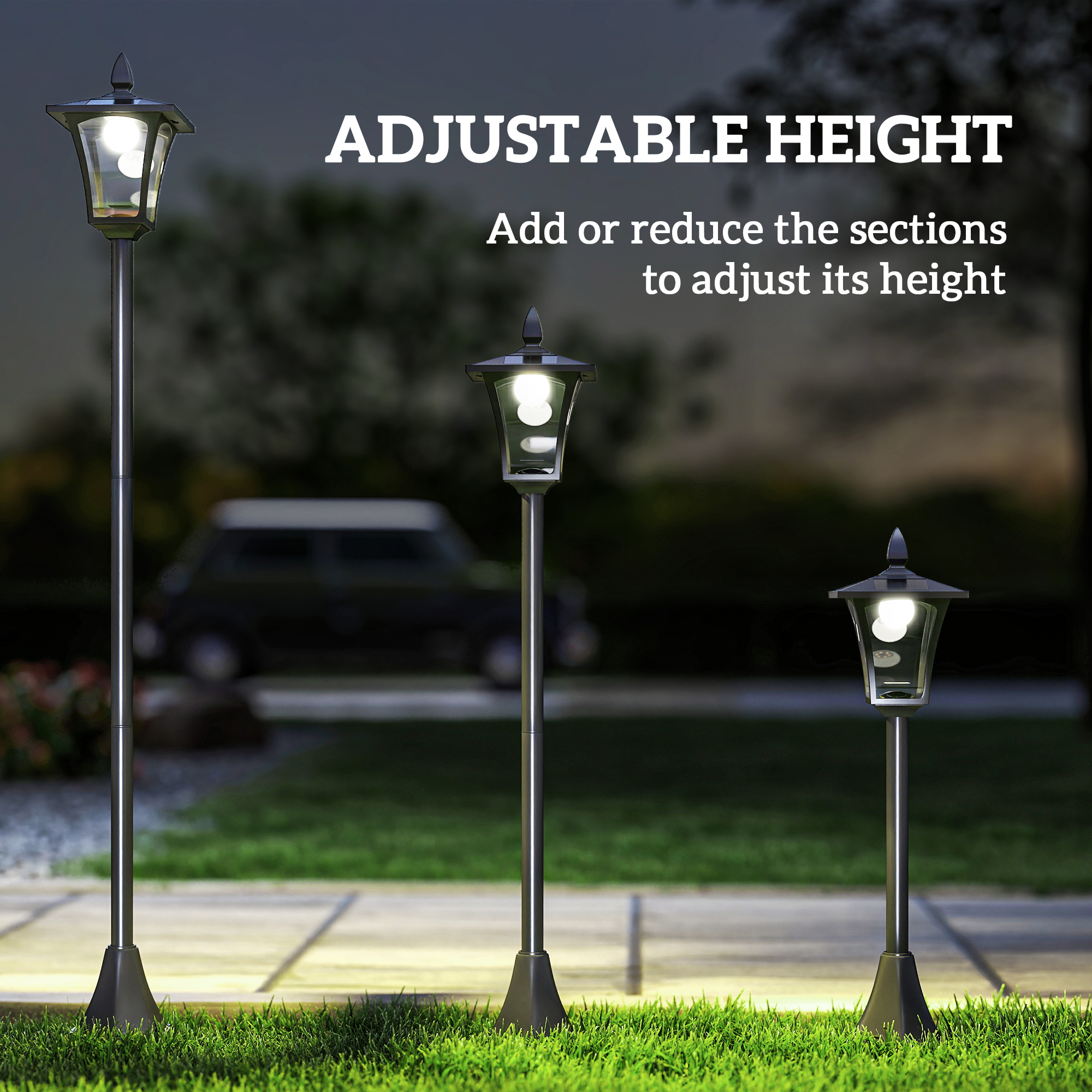 Outdoor Garden Solar Post Lamp Sensor Dimmable LED Lantern