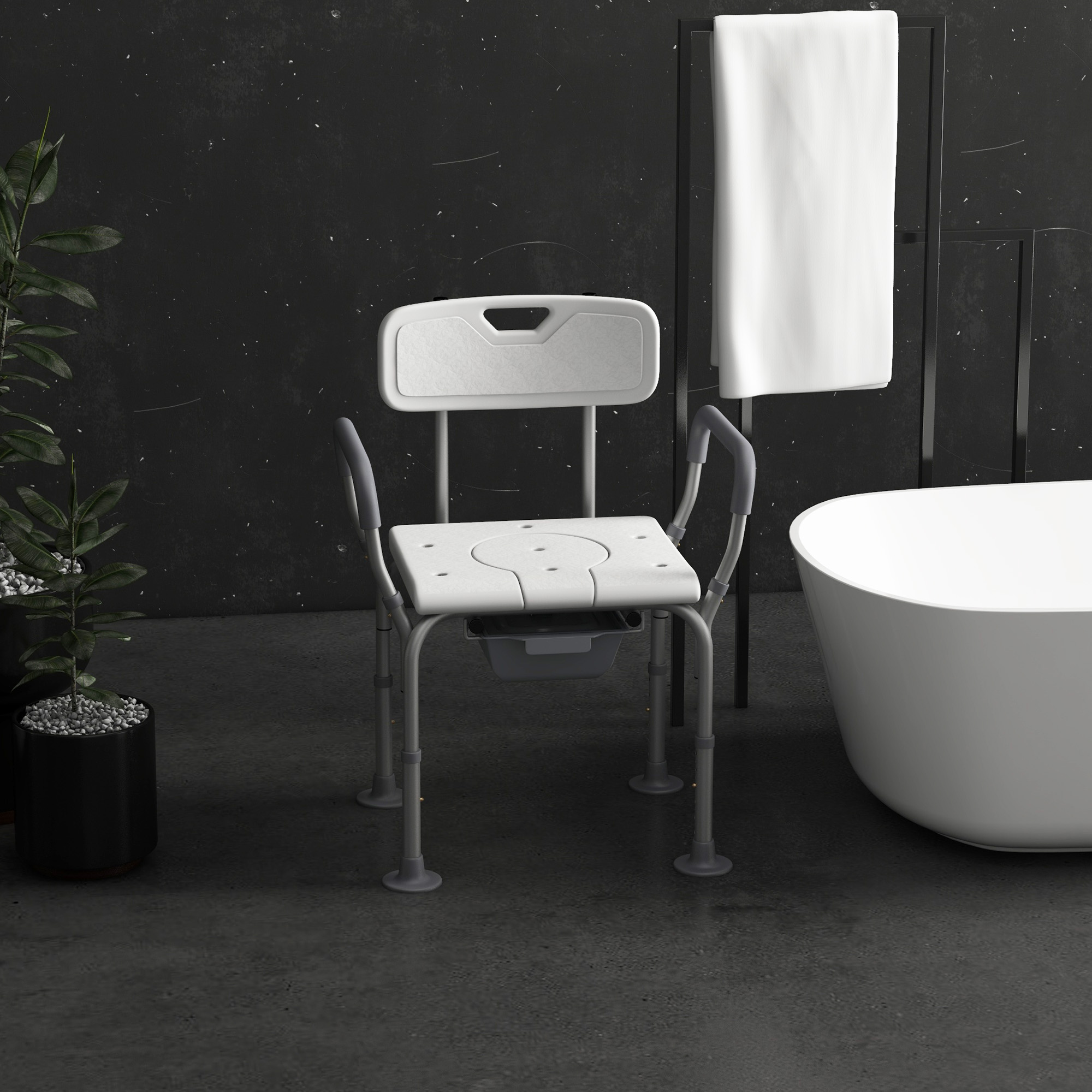 Height adjustable shower stool with arms and back,non-slip
