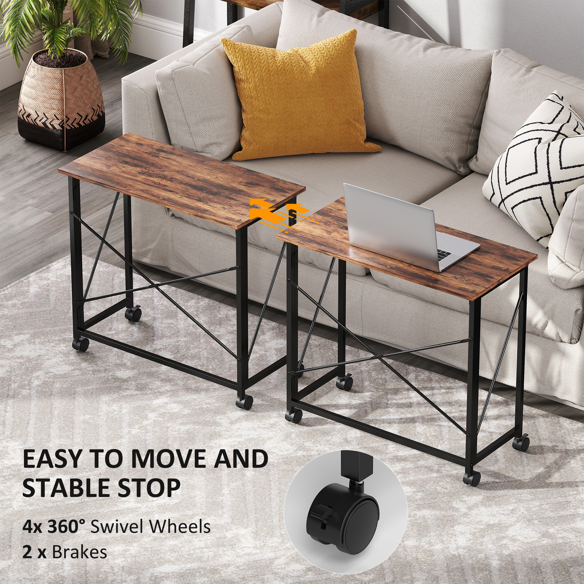 80 Cm Folding Desk On Wheels-Rustic Brown — image 5