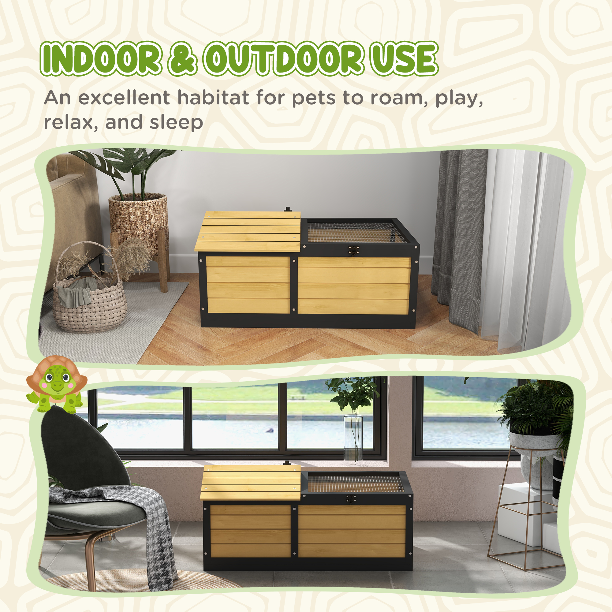 Wooden Tortoise House,Small Pet Reptile Shelter,with Hide Den And Run-Yellow — image 3