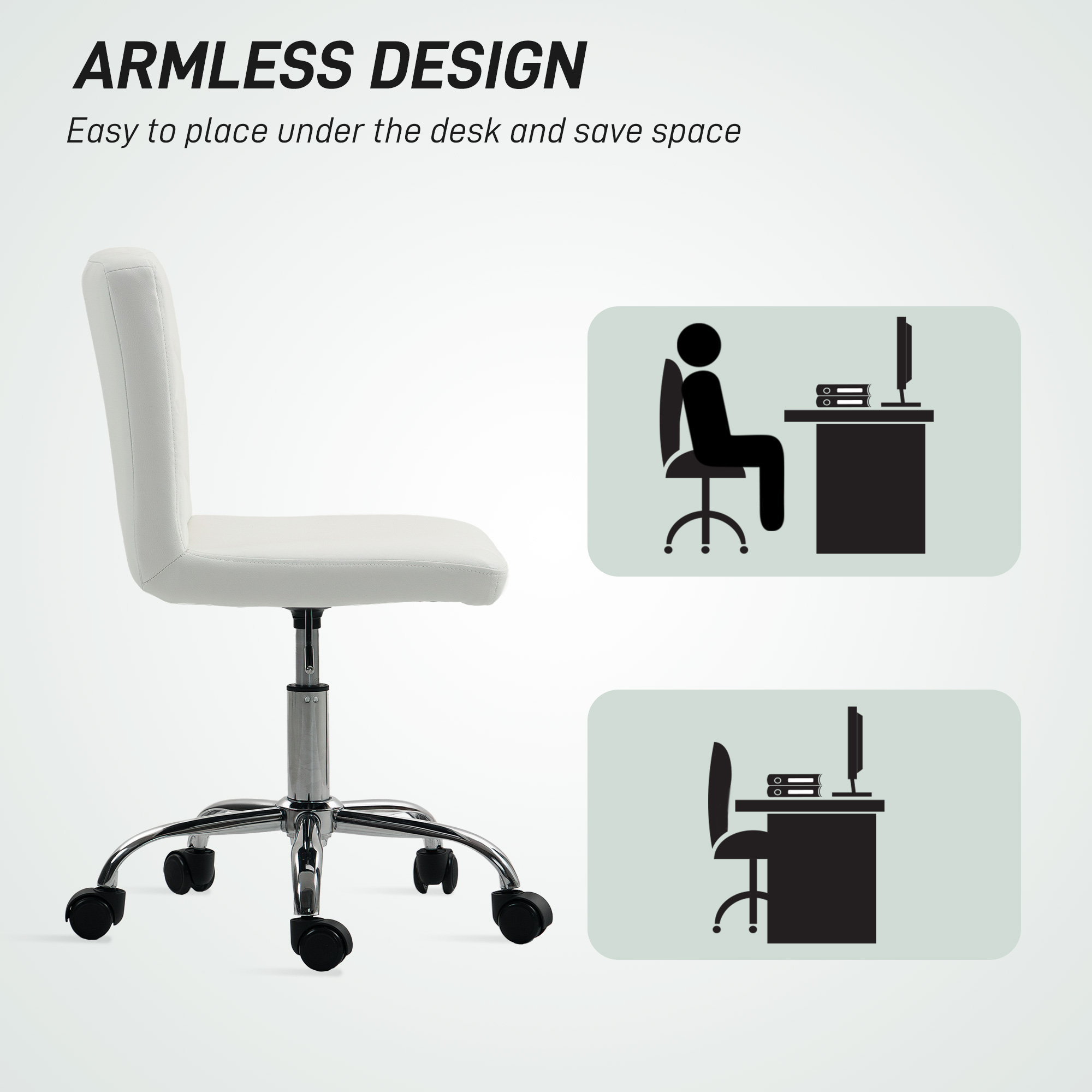 PU Leather Armless Office Chair,Modern Vanity Computer Swivel Chair — image 2