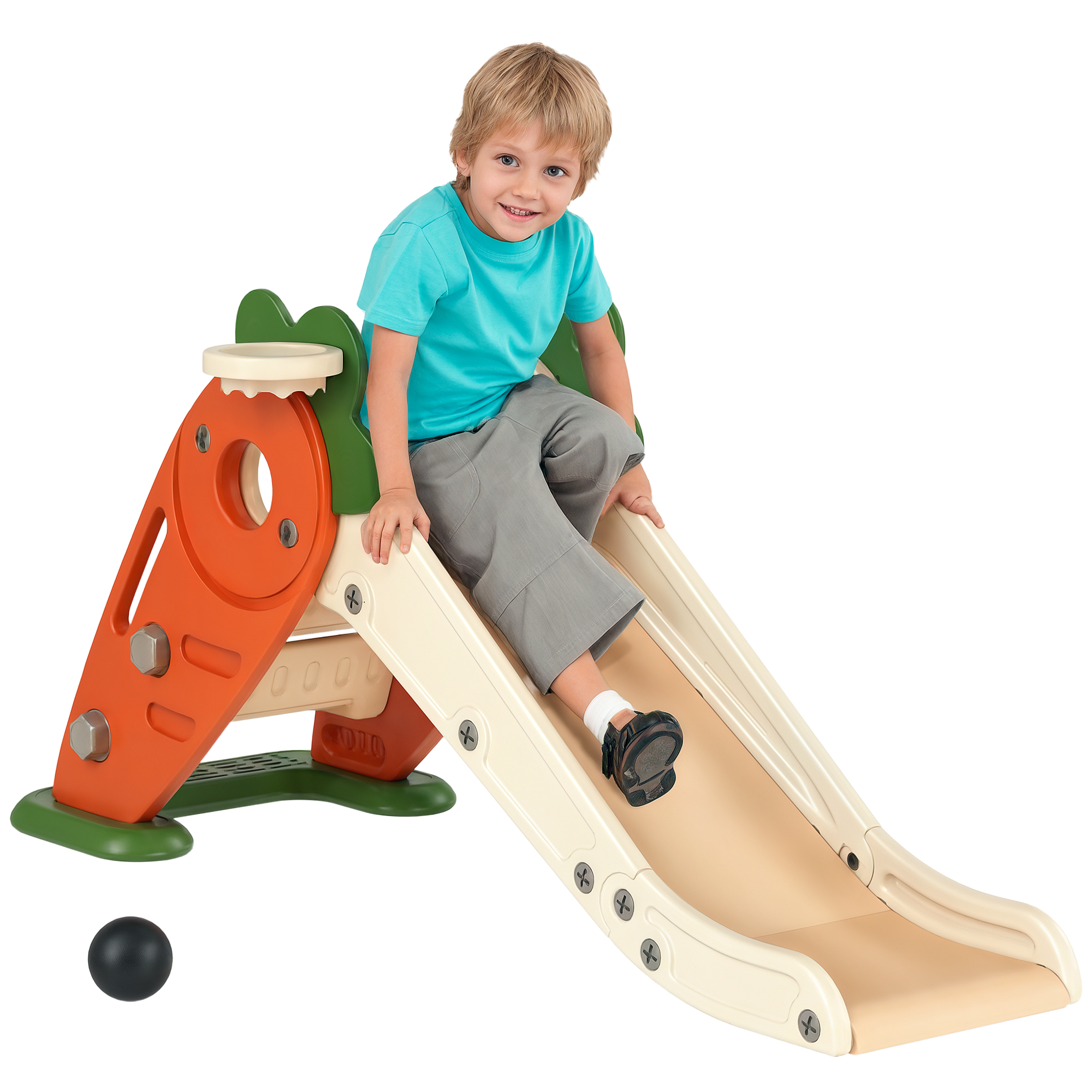 3 In 1 Foldable Toddler Slide With Basketball Hoop,Climber,Carrot-themed,for — image 3