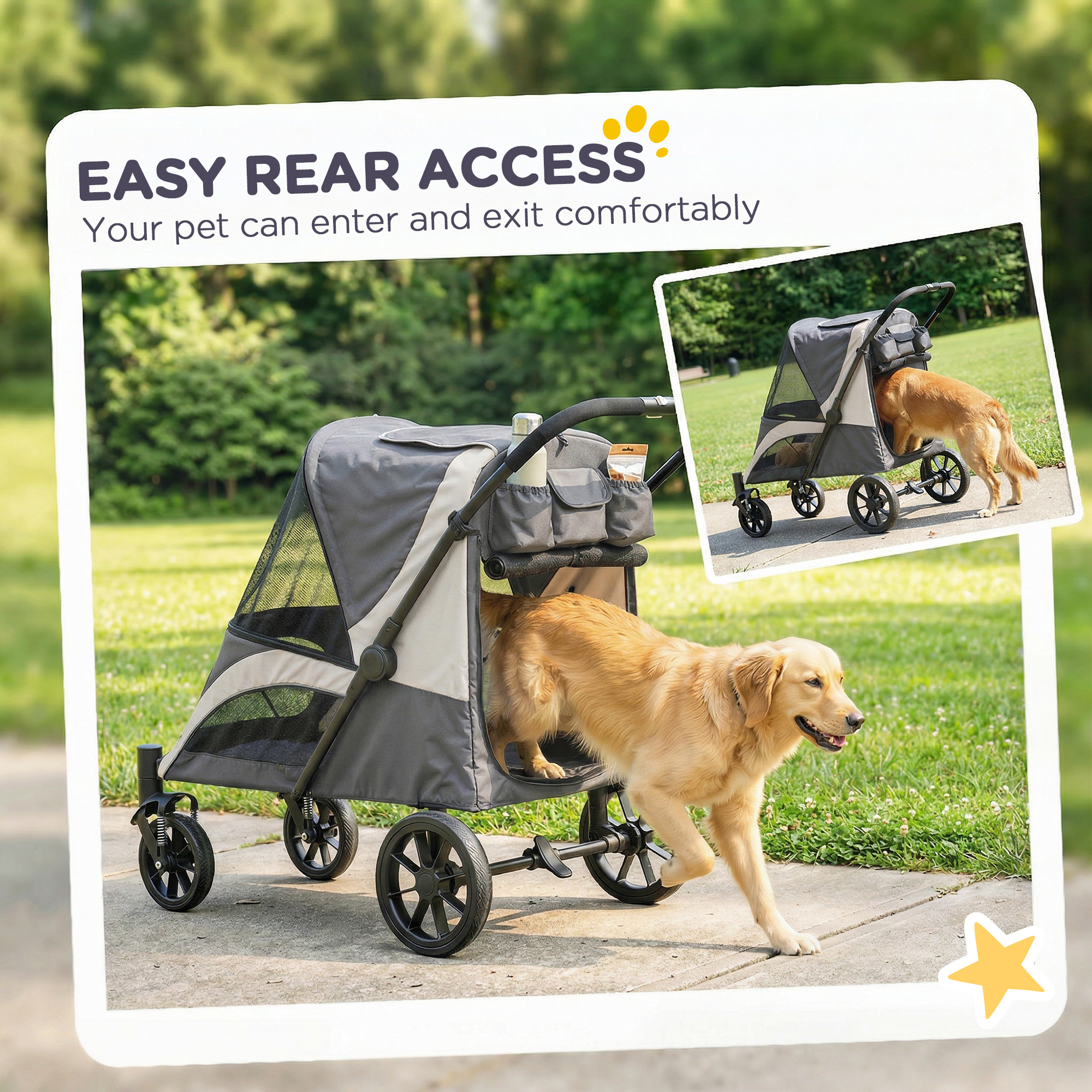 Foldable Pet Stroller For Large Dogs With 4 Big Wheels,Shock-Absorbing — image 2