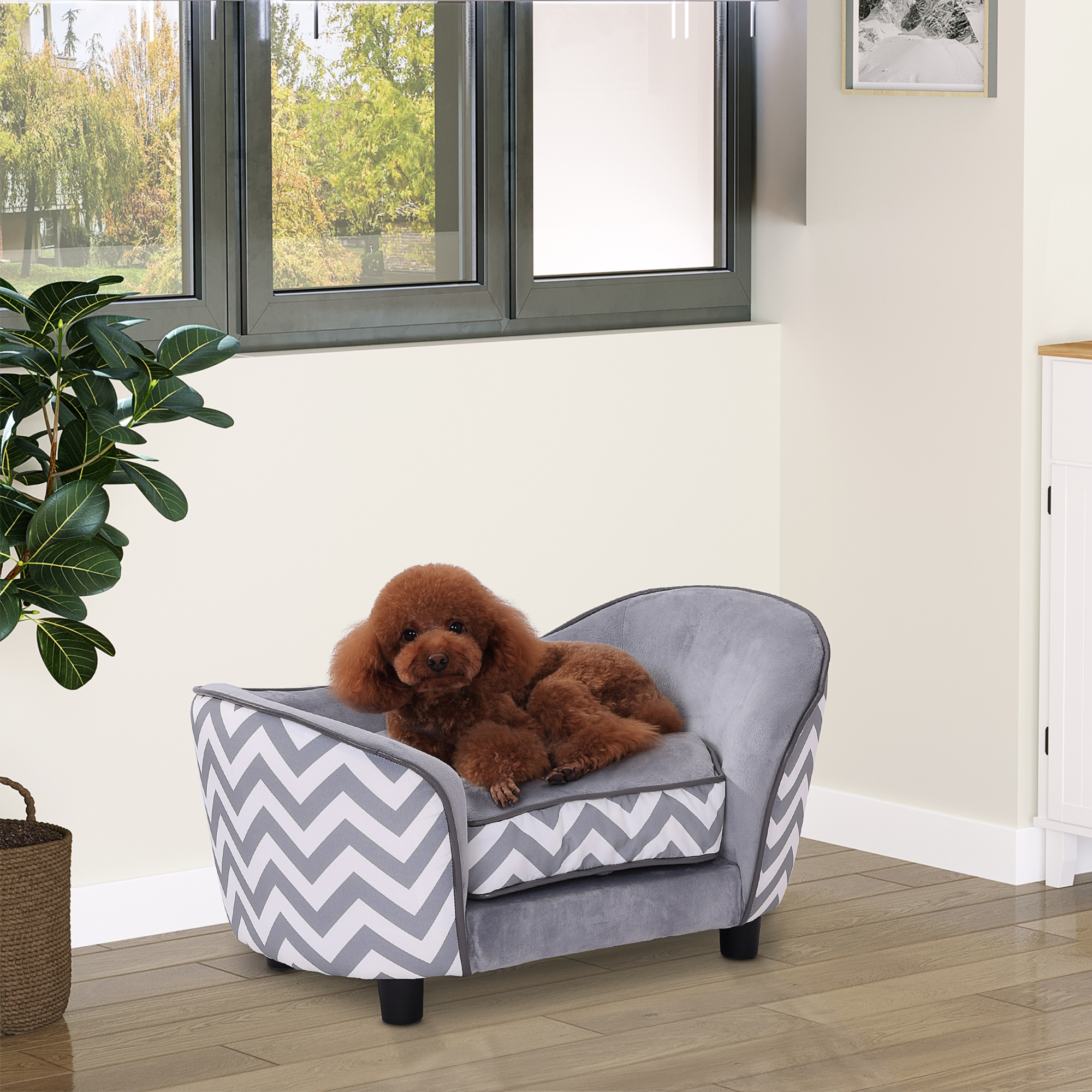 Dog Sofa Pet Couch For XS Dogs W/ Removable Sponge Padded Cushion-Grey — image 4