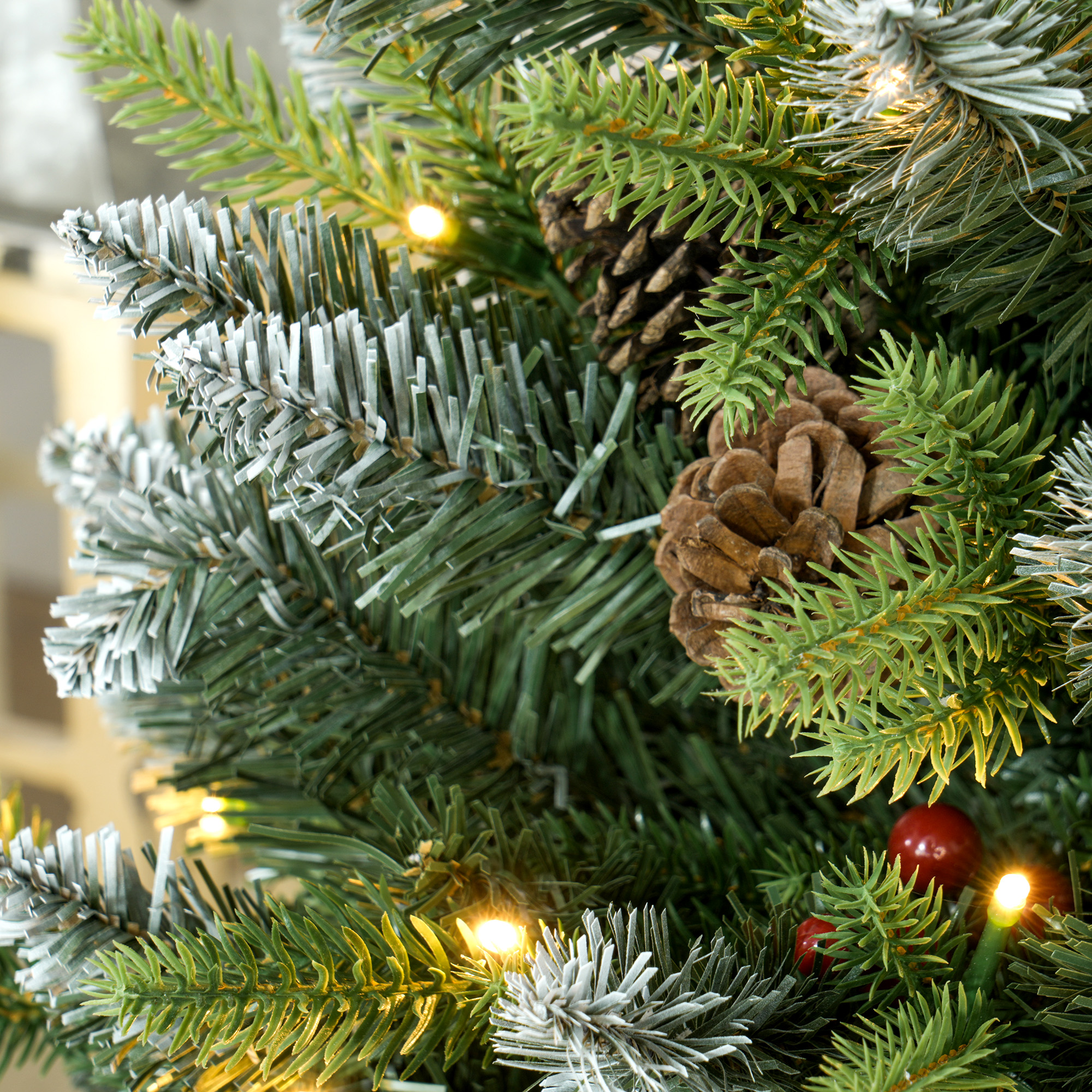 Set Of Two 3ft Christmas Trees,with Lights,Berries