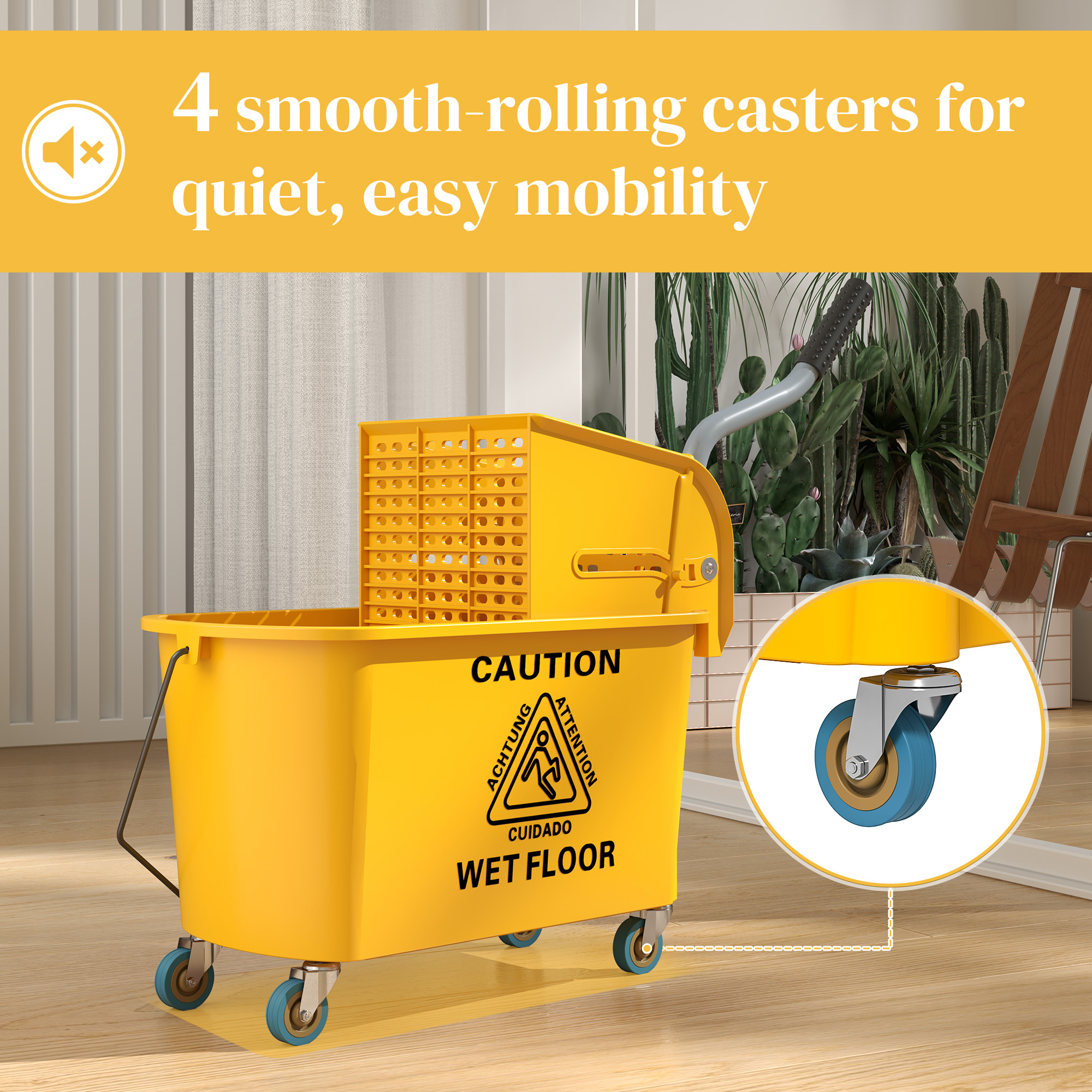 Mop Bucket With Wringer Set On Wheels For Floor Cleaning,20 Litre Side Press — image 3