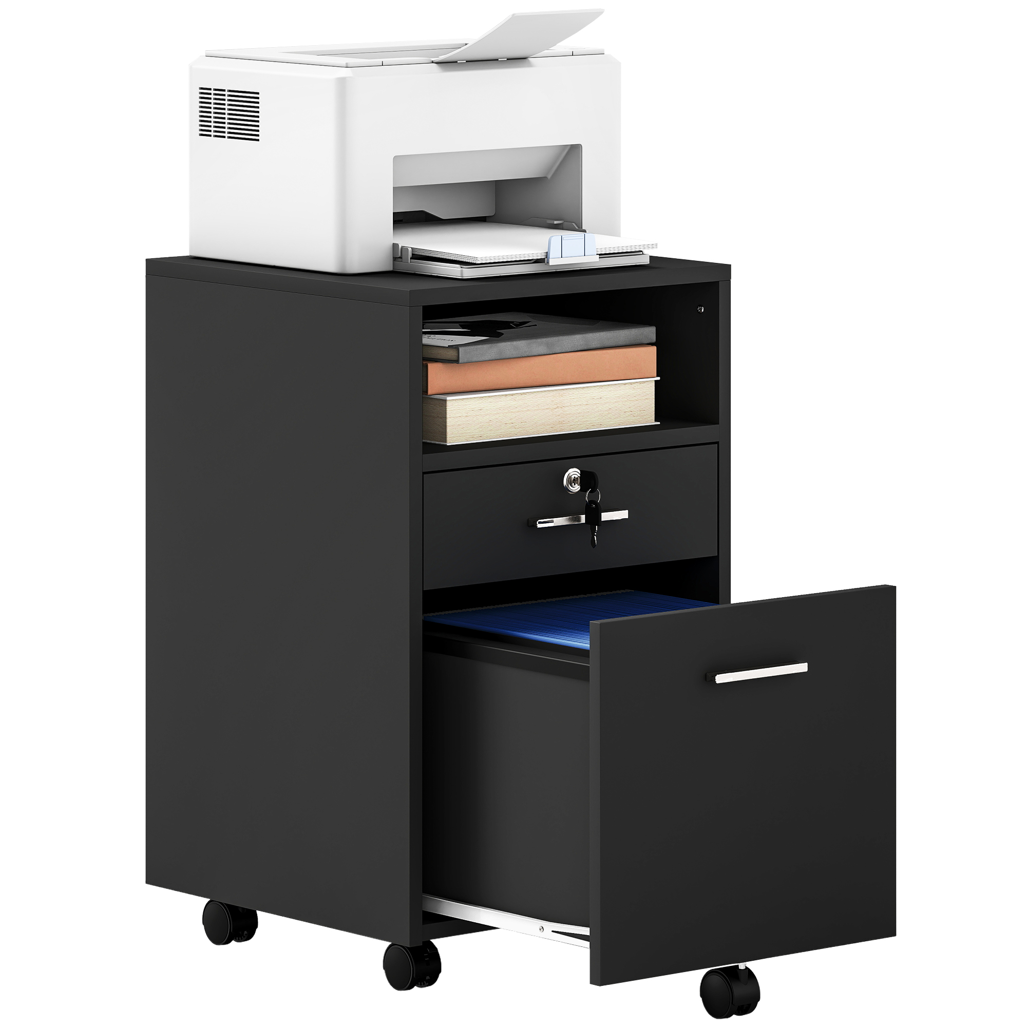 Lockable Two-Drawer Filing Cabinet,with Wheels-Black — image 4