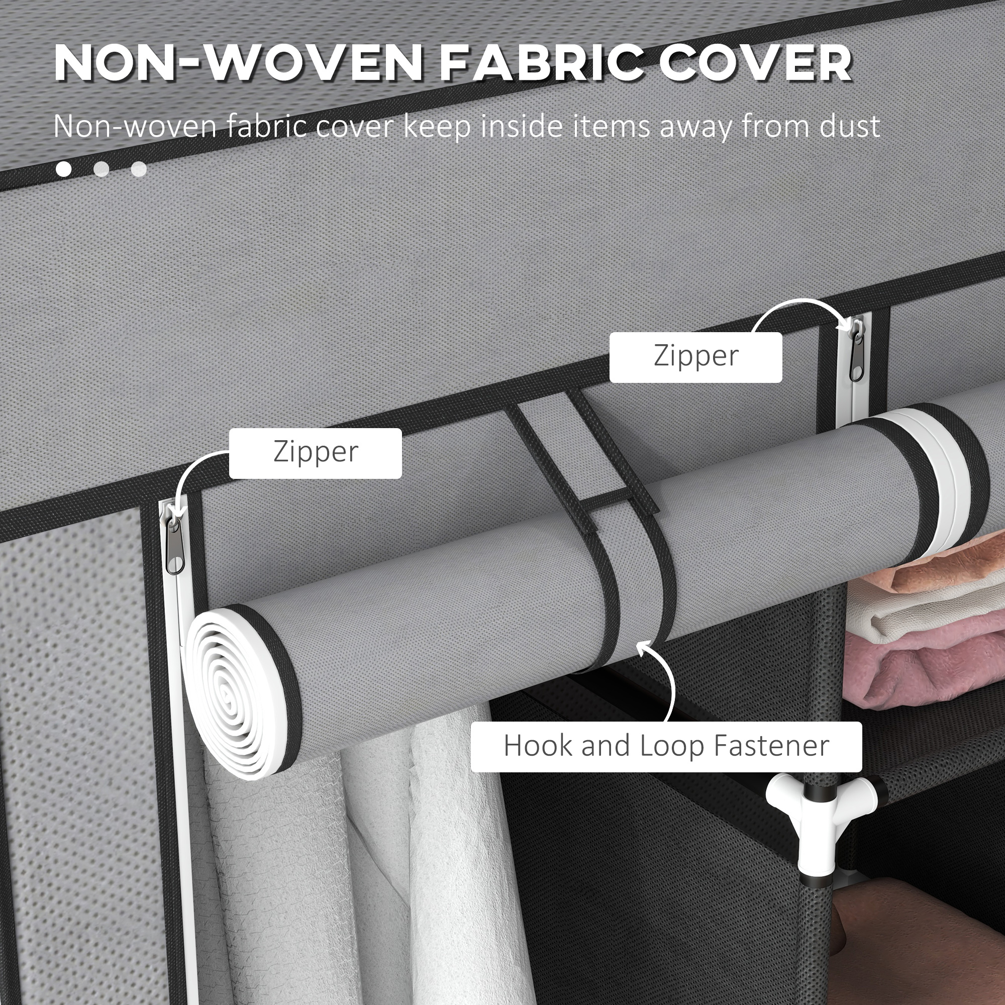 Fabric Wardrobe For Bedroom,Portable With 5 Shelves,2 Hanging Rails And 3 — image 3