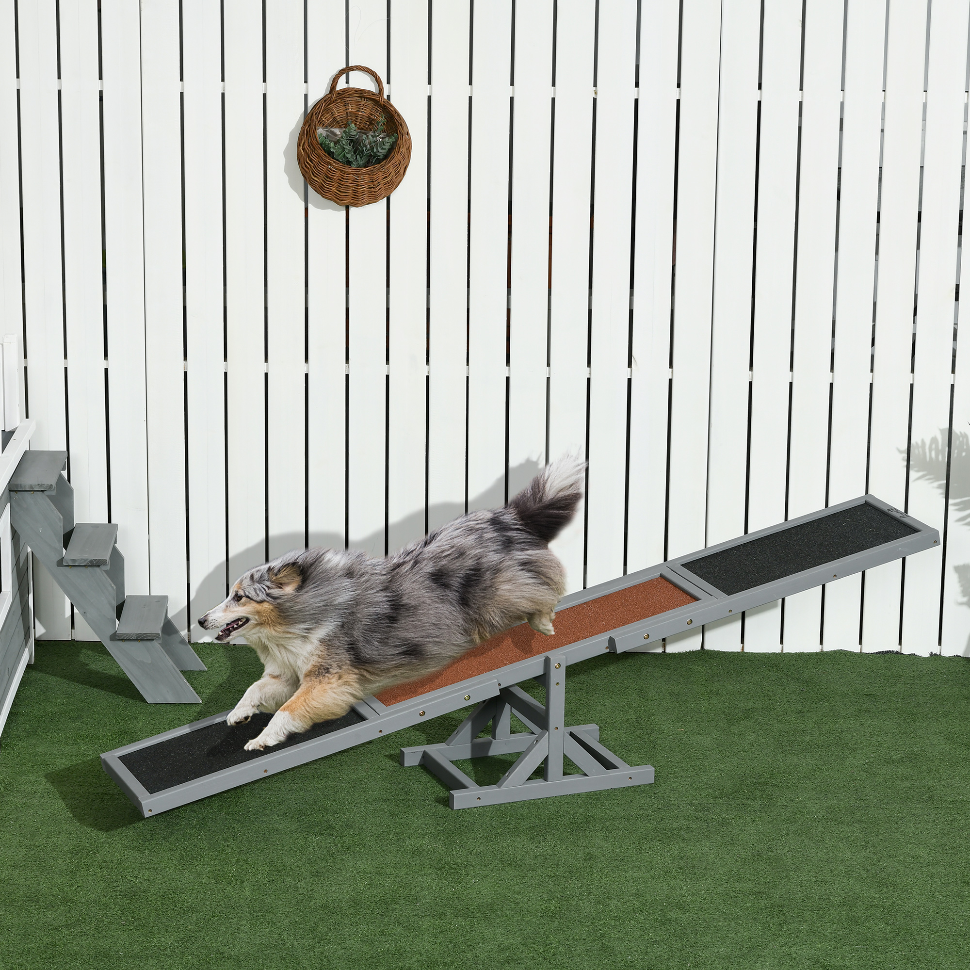 Wooden Pet Seesaw For Big Dogs,Dog Agility Equipment With Anti-Slip Surface-Grey detail photo 9