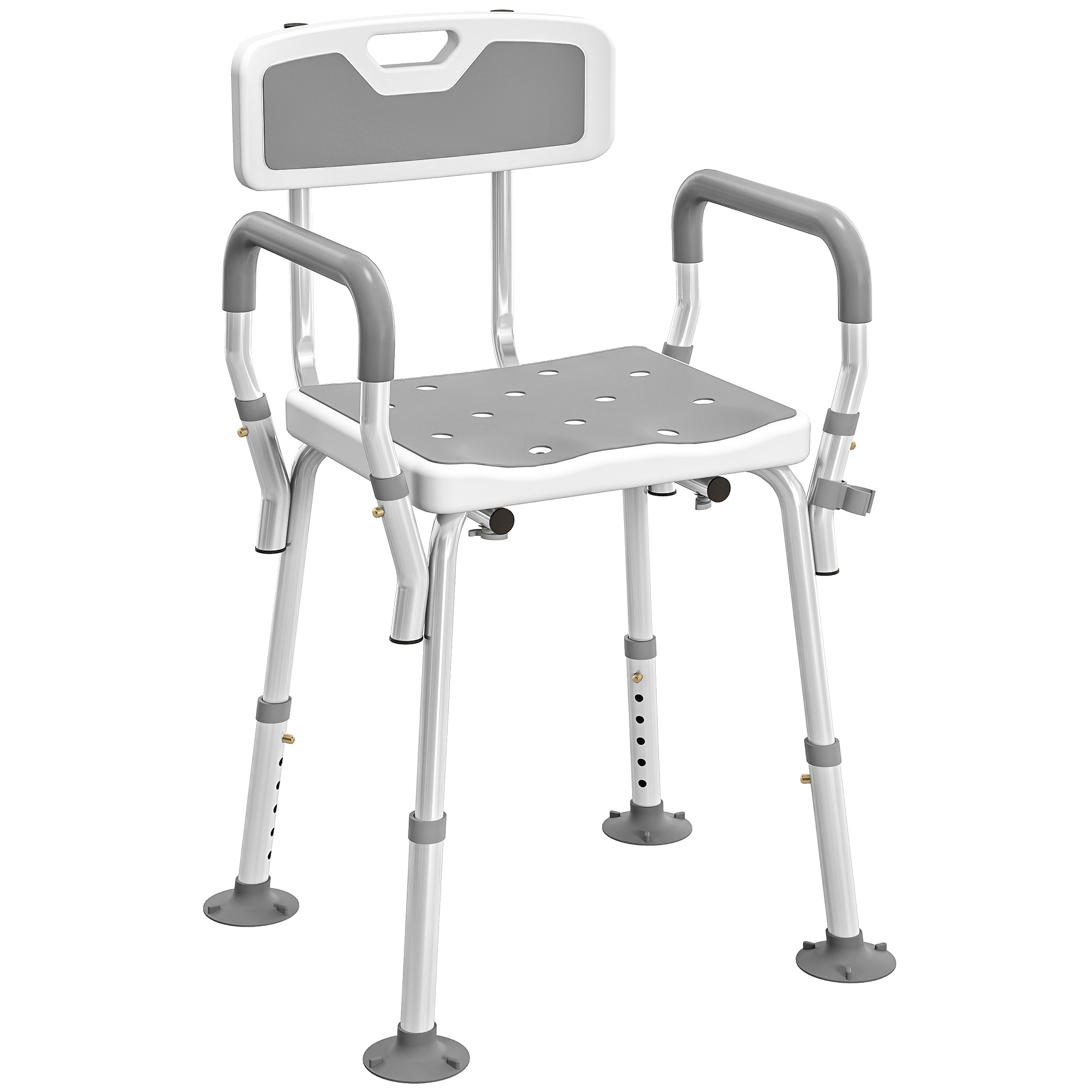 EVA Padded Shower Chair For The Elderly And Disabled,Height Adjustable Shower Stool With Back And Arms,4 Suction Foot Pads,Light Grey — 1