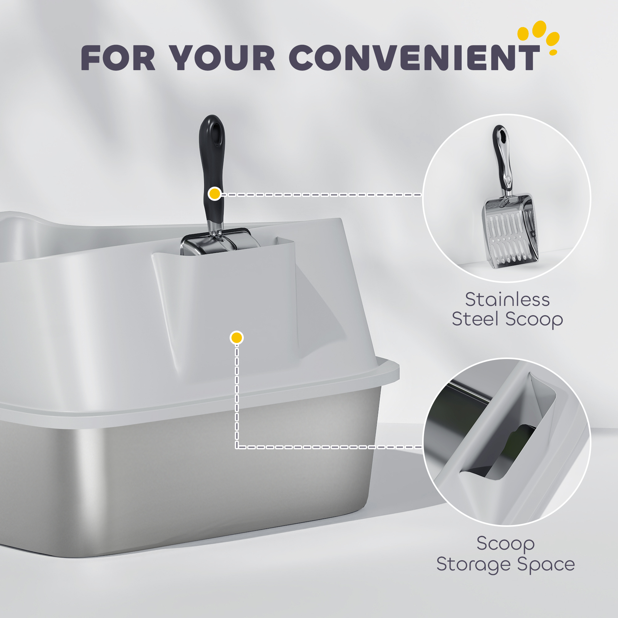XXL Stainless Steel Cat Litter Box With High Sides,Metal Scoop,70 X 50 X 30 Cm