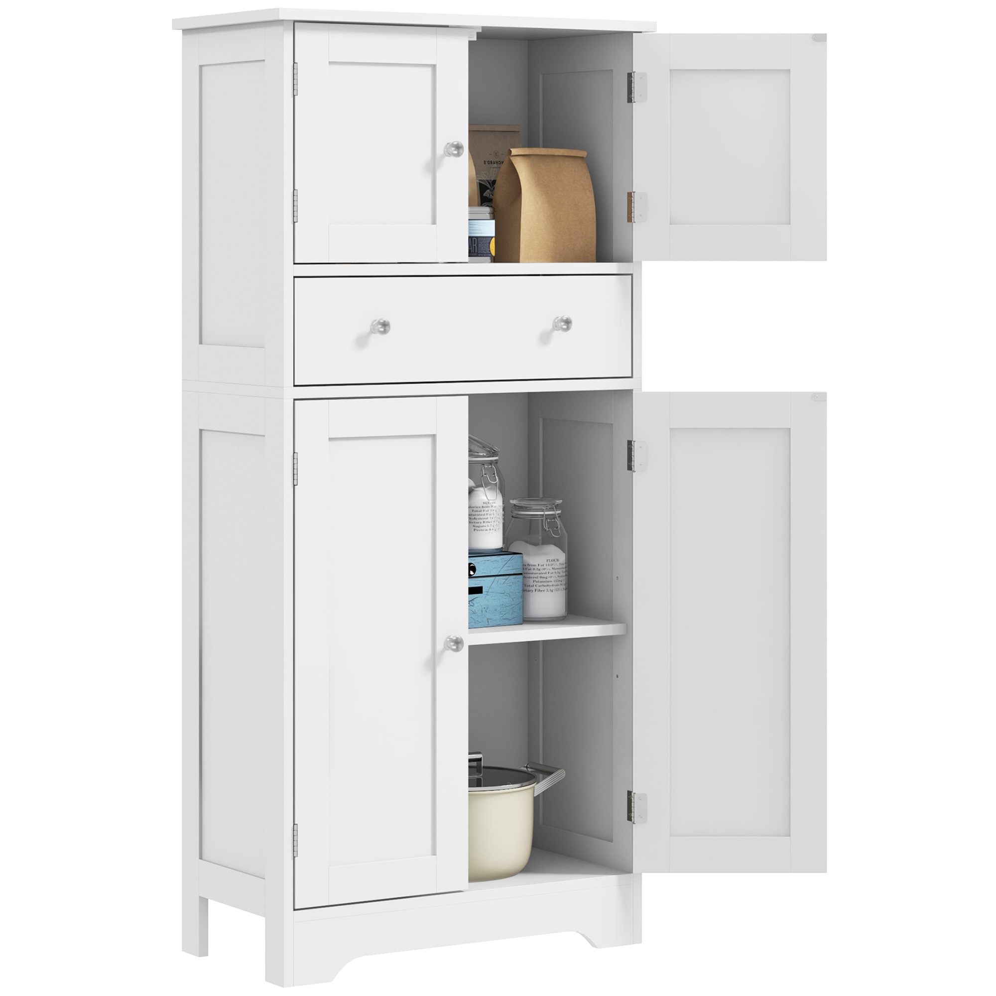 Multi-storage freestanding kitchen cabinet-white