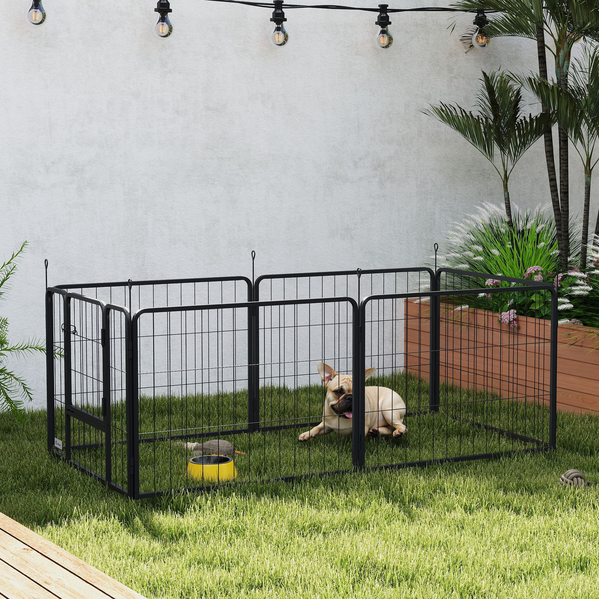 6 Panels Dog Playpen,Portable Detachable Puppy Pen With Door,for Small Dogs,60cm High,Grey detail photo 3