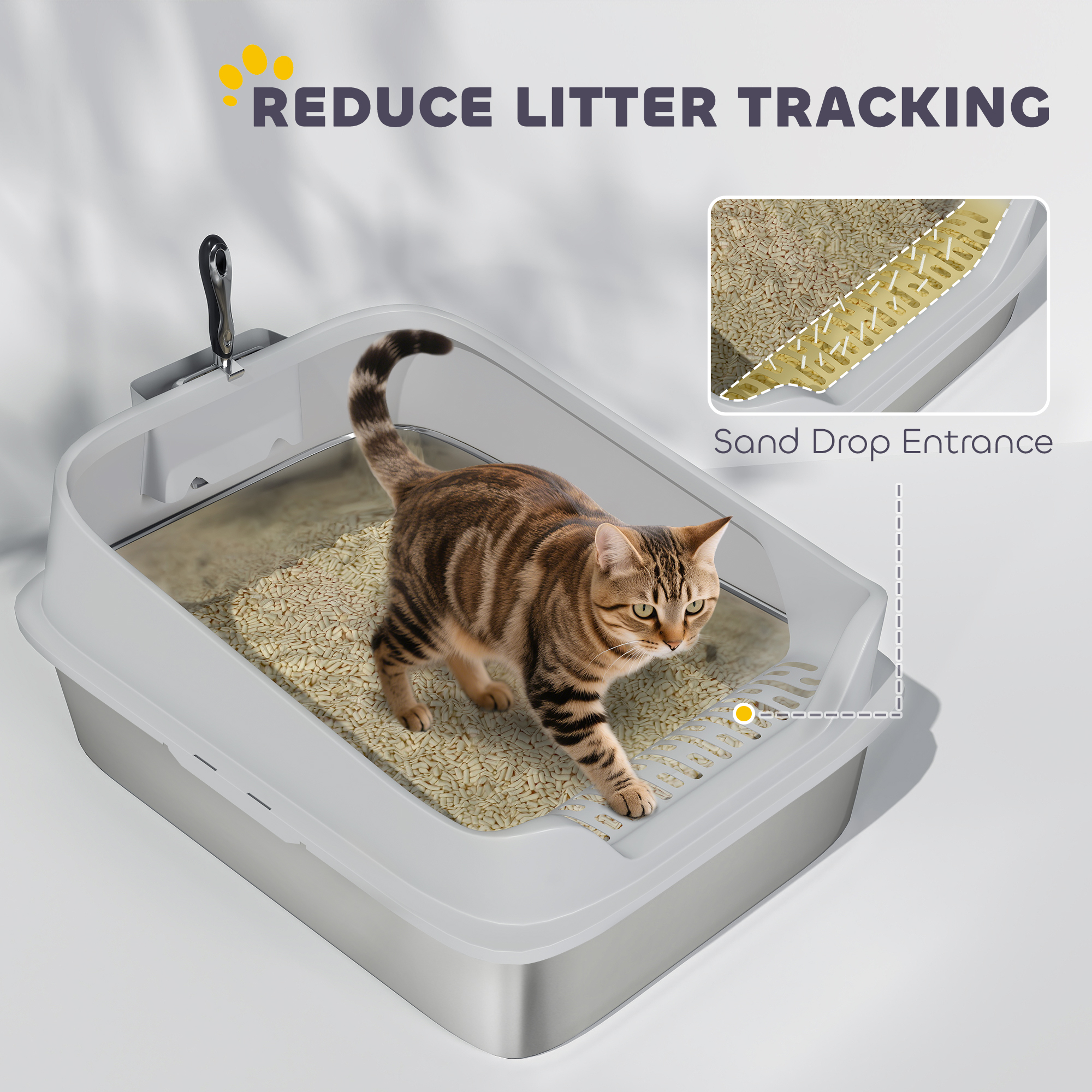 XXL Stainless Steel Cat Litter Box With High Sides,Metal Scoop,70 X 50 X 30 Cm — image 2