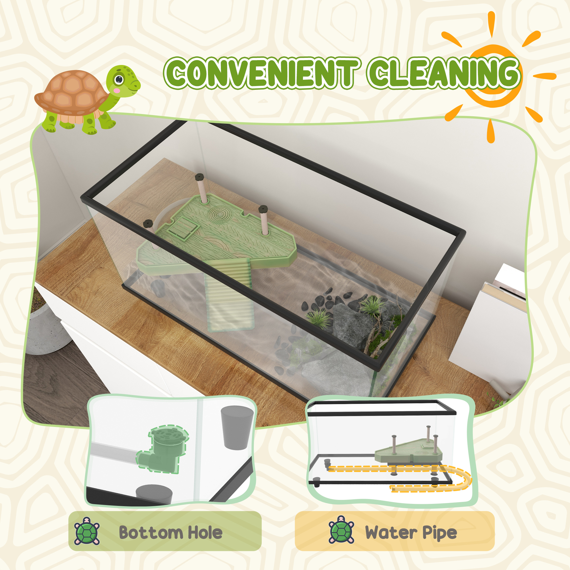 50l glass turtle tank aquarium with basking platform,easy