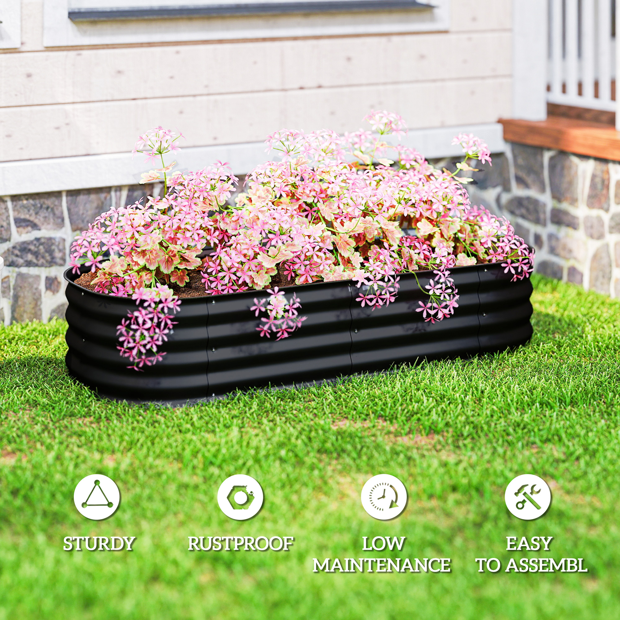 Galvanised Raised Garden Bed,Metal Planter Box With Safety Edging,for — image 4