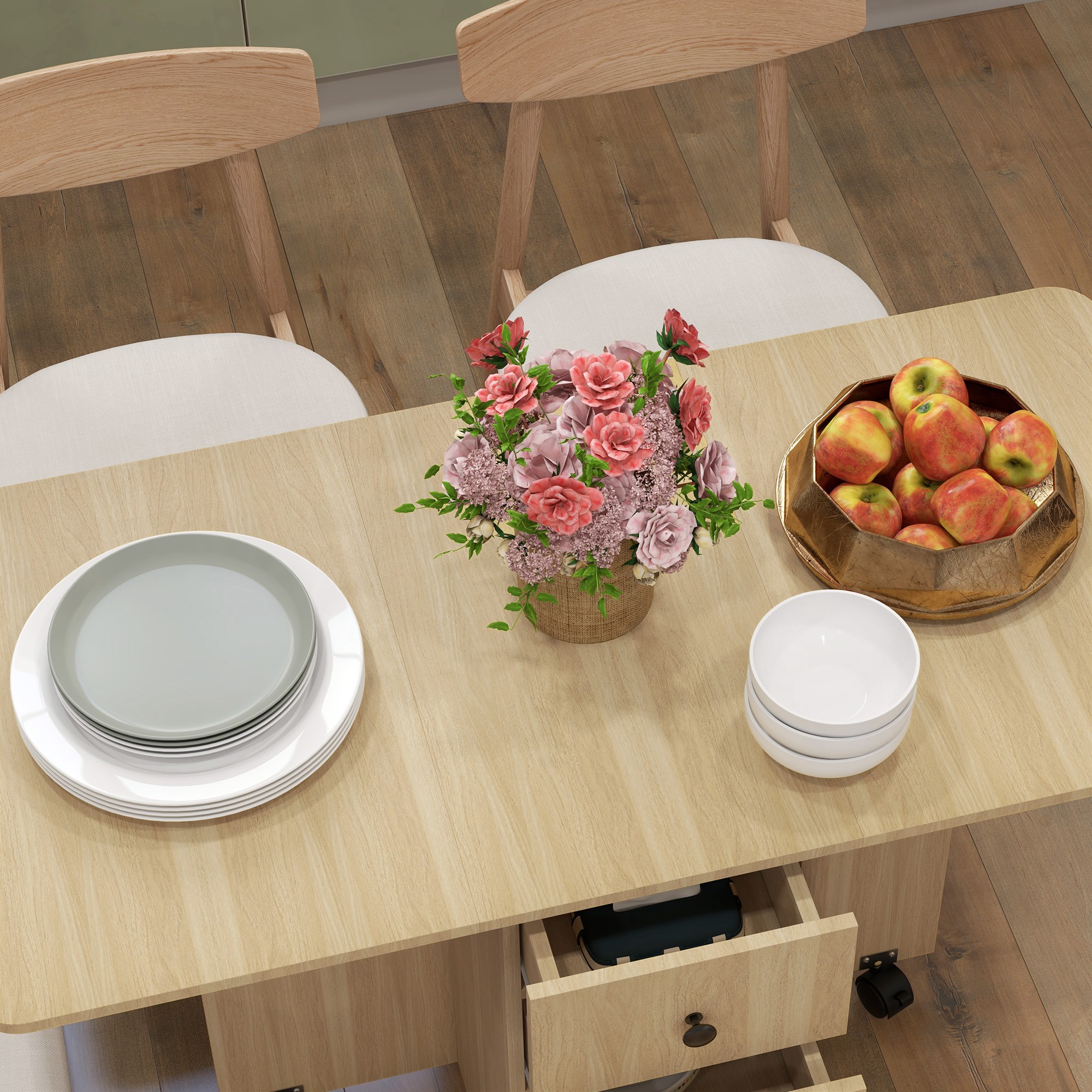 Six-Person Drop Leaf Dining Table,with Storage-Wood-Effect — image 2