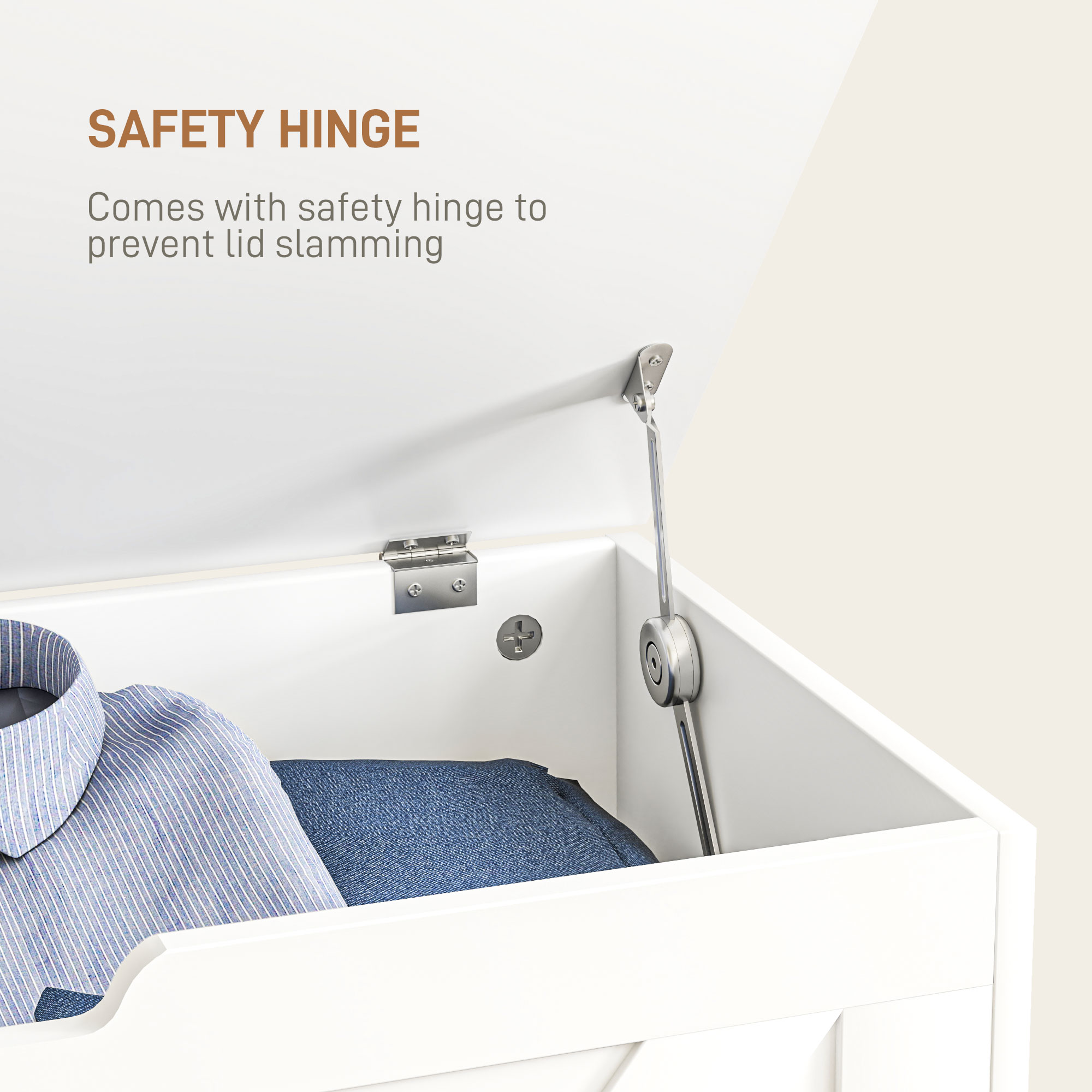 100L Home Storage Box,with Safety Hinges-White Wood-Effect — image 5