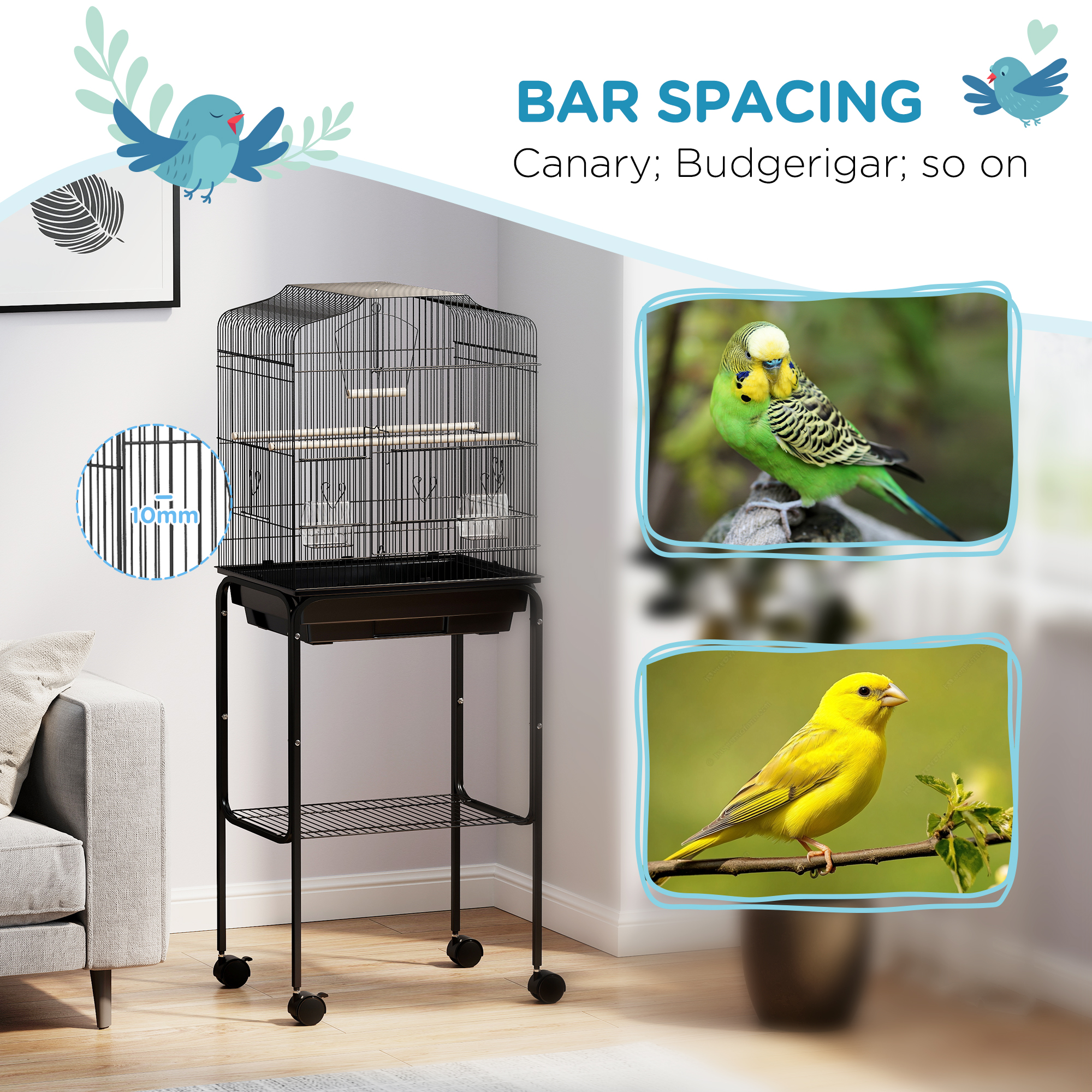 Bird Cage Budgie Cages For Finch Canary Parakeet With Stand Wheels Slide-out — image 5