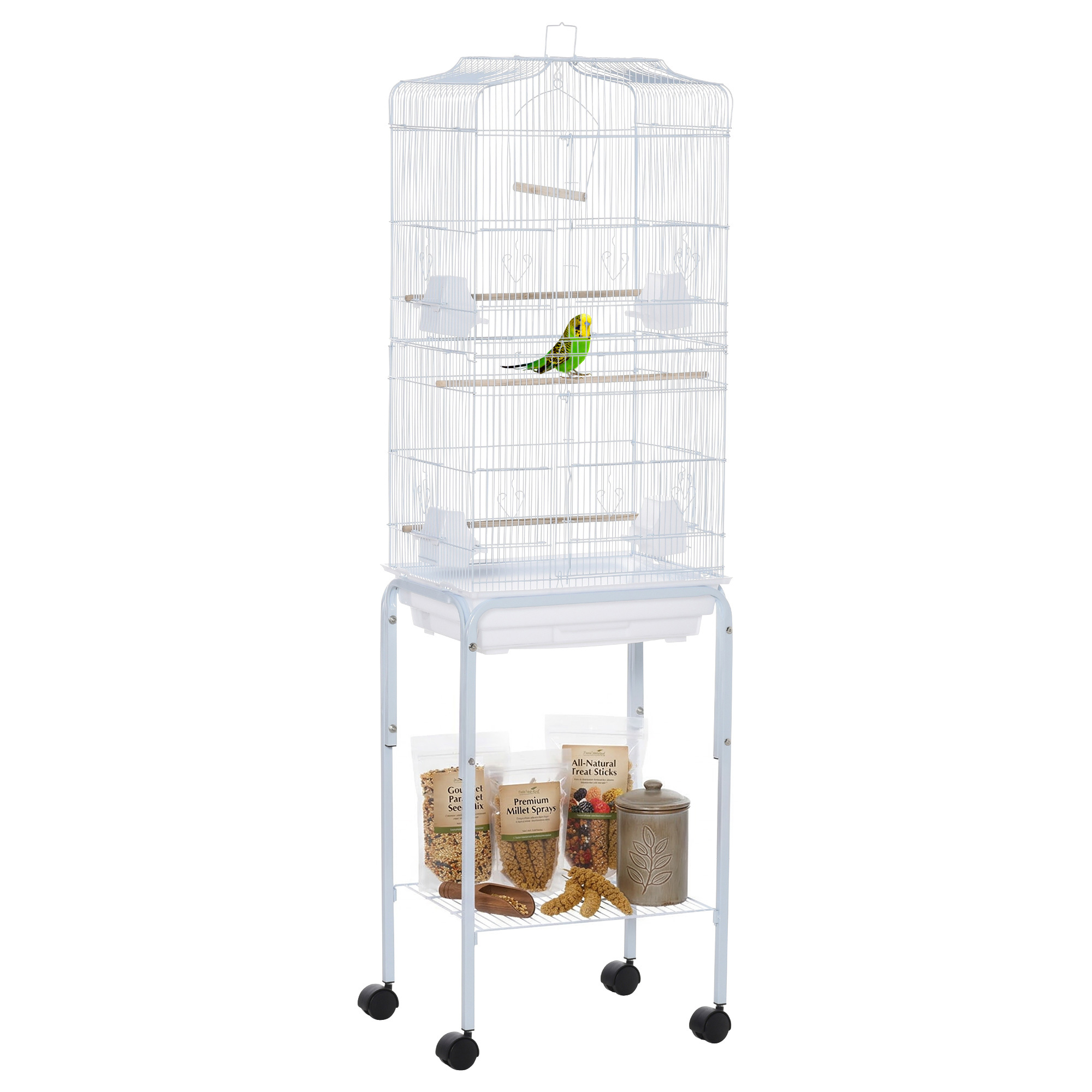 Bird Cage Budgie Cages For Finch Canary Parakeet With Stand Wheels Slide-out