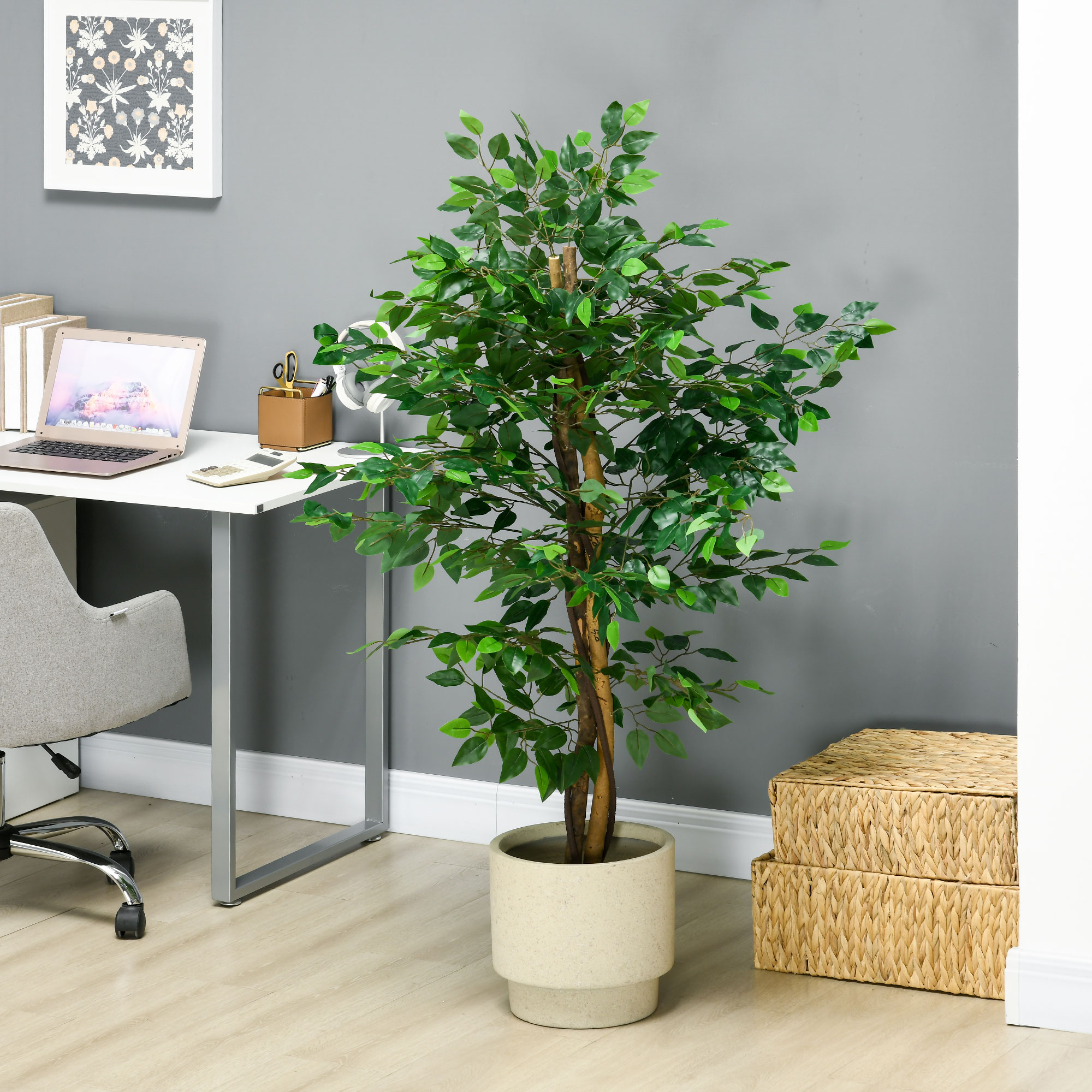 Artificial Ficus Tree,with Weighted Plant Pot-Green