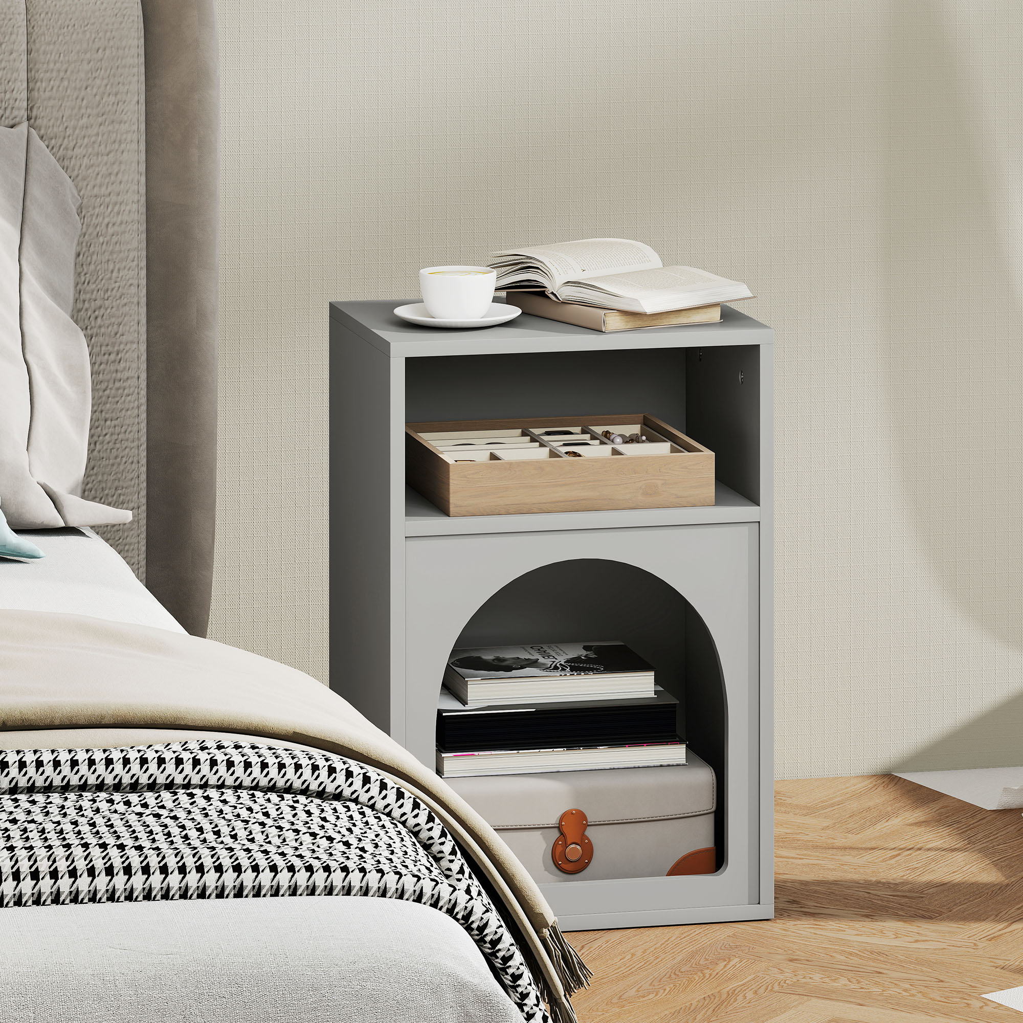 Bedside Table With 2 Open Compartments-Grey — image 2