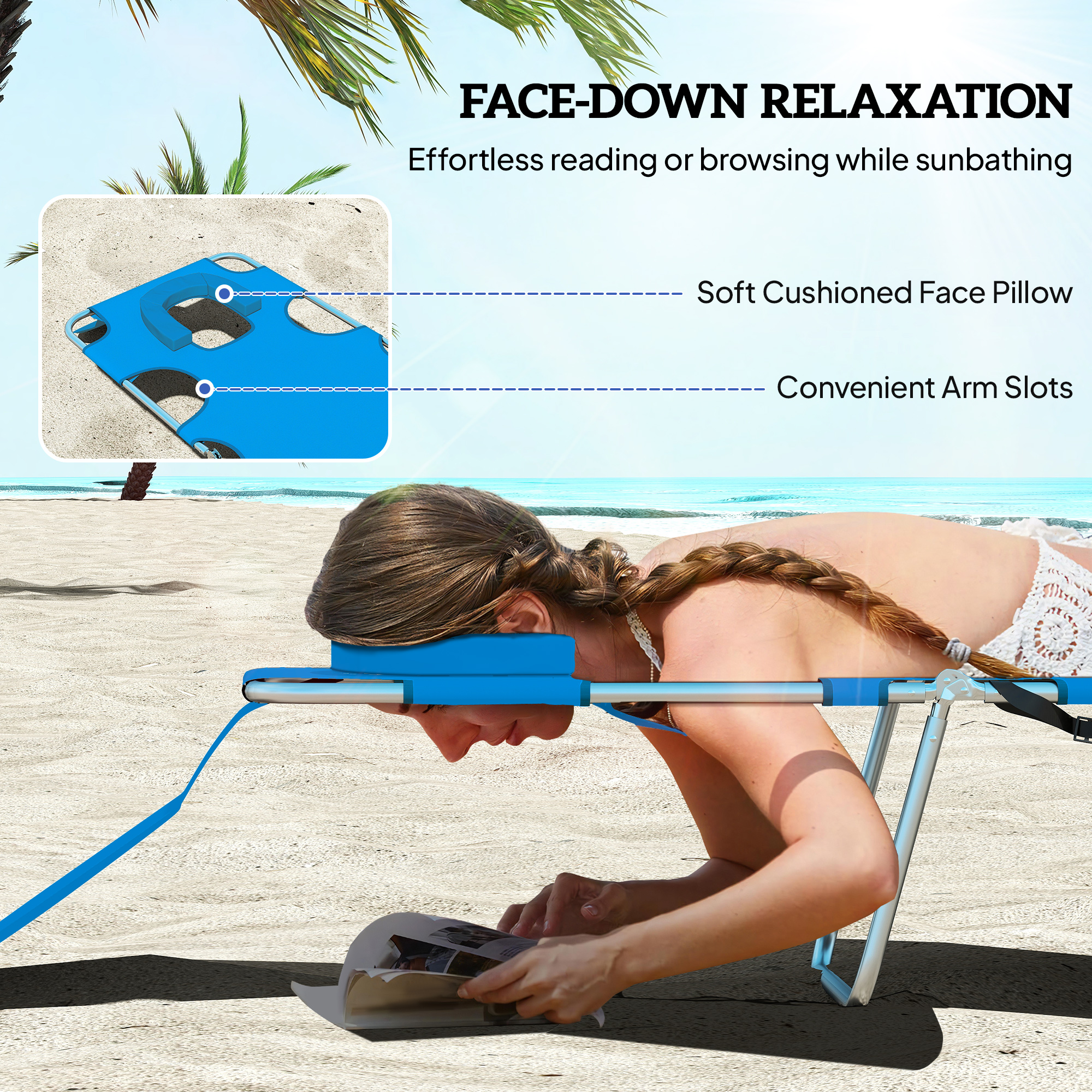 Foldable Sun Lounger With Reading Hole-Blue — image 5