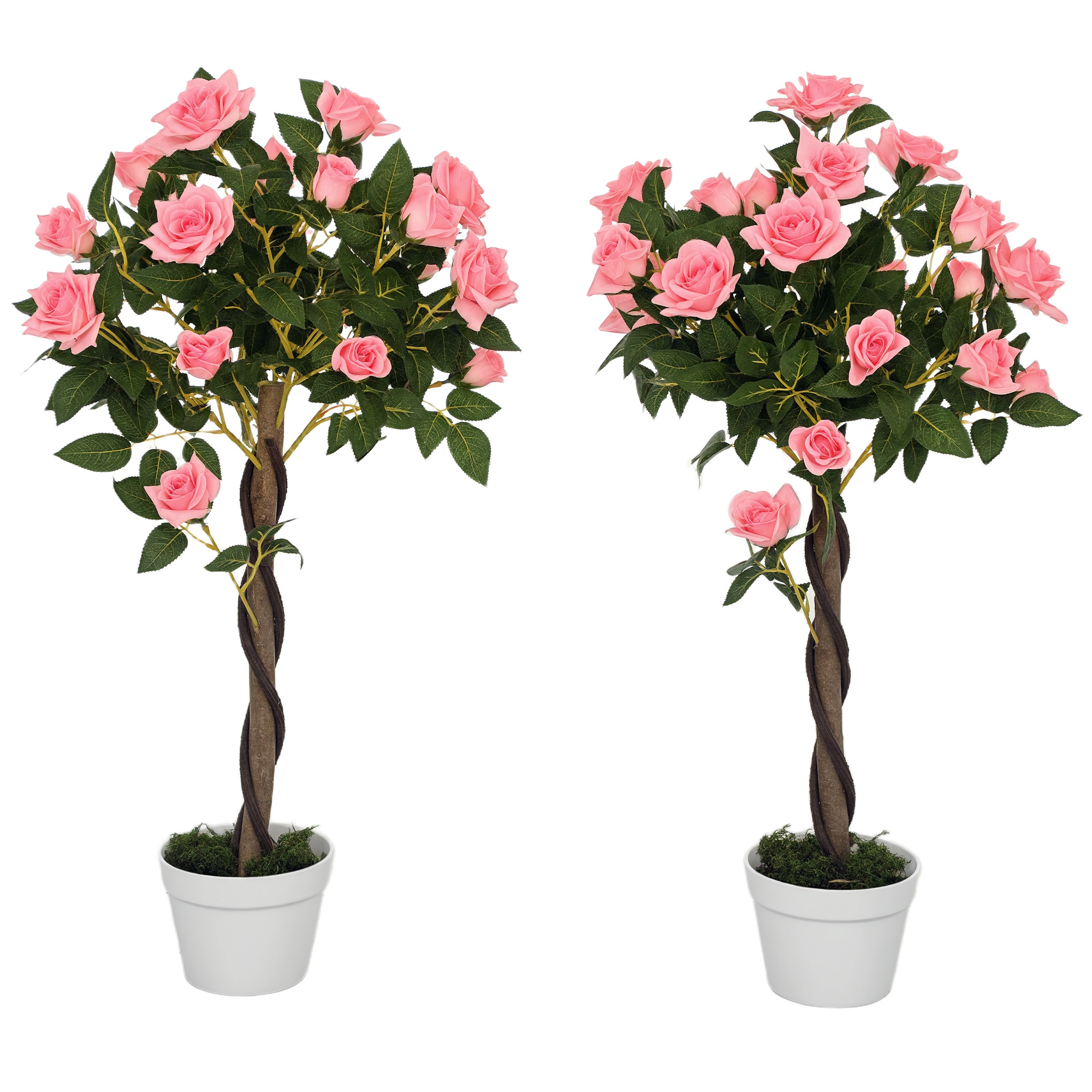 Set Of 2 Artificial Plants Pink Rose Floral In Pot,Fake For Home Indoor — image 3