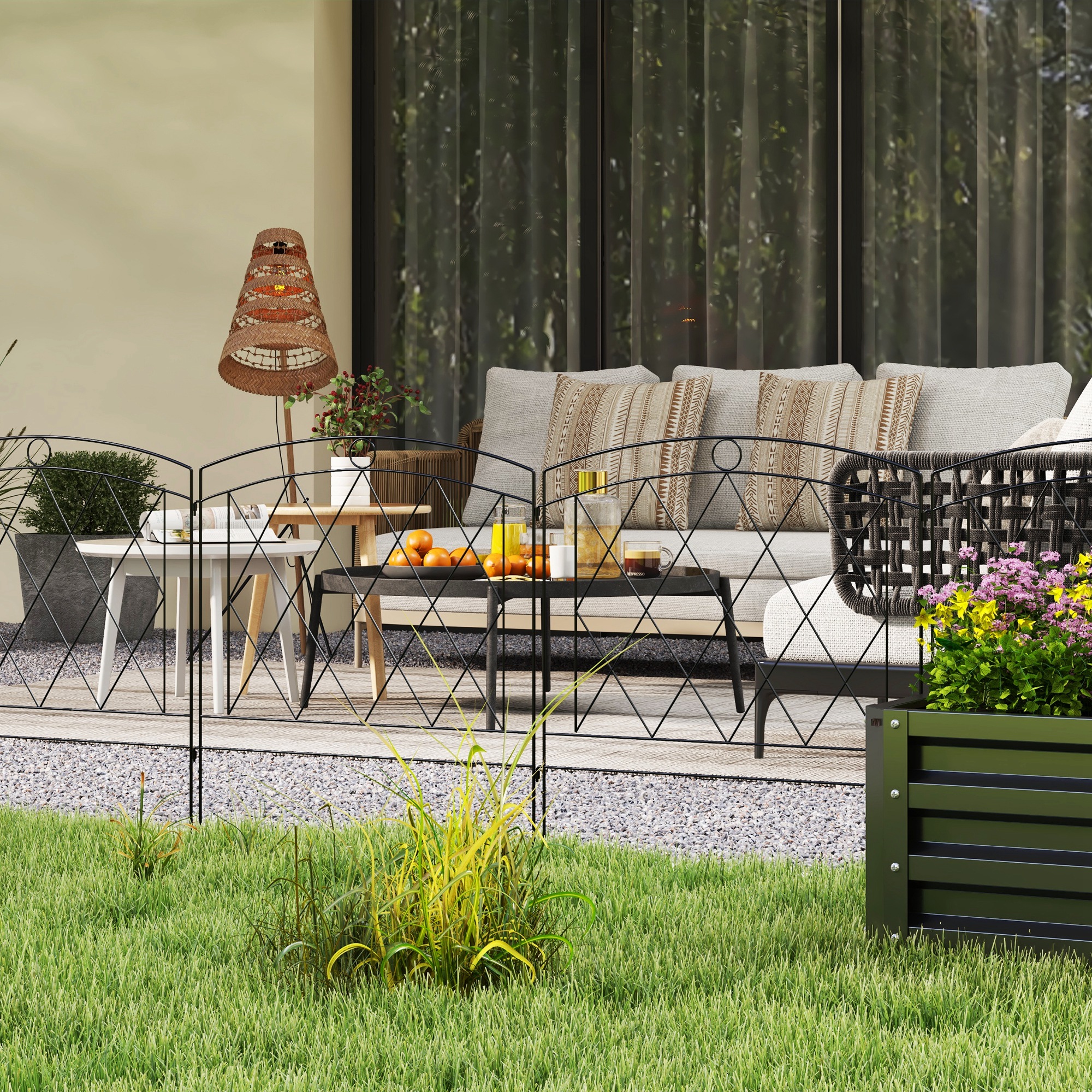 Metal decorative outdoor picket fence panels set of 6,black