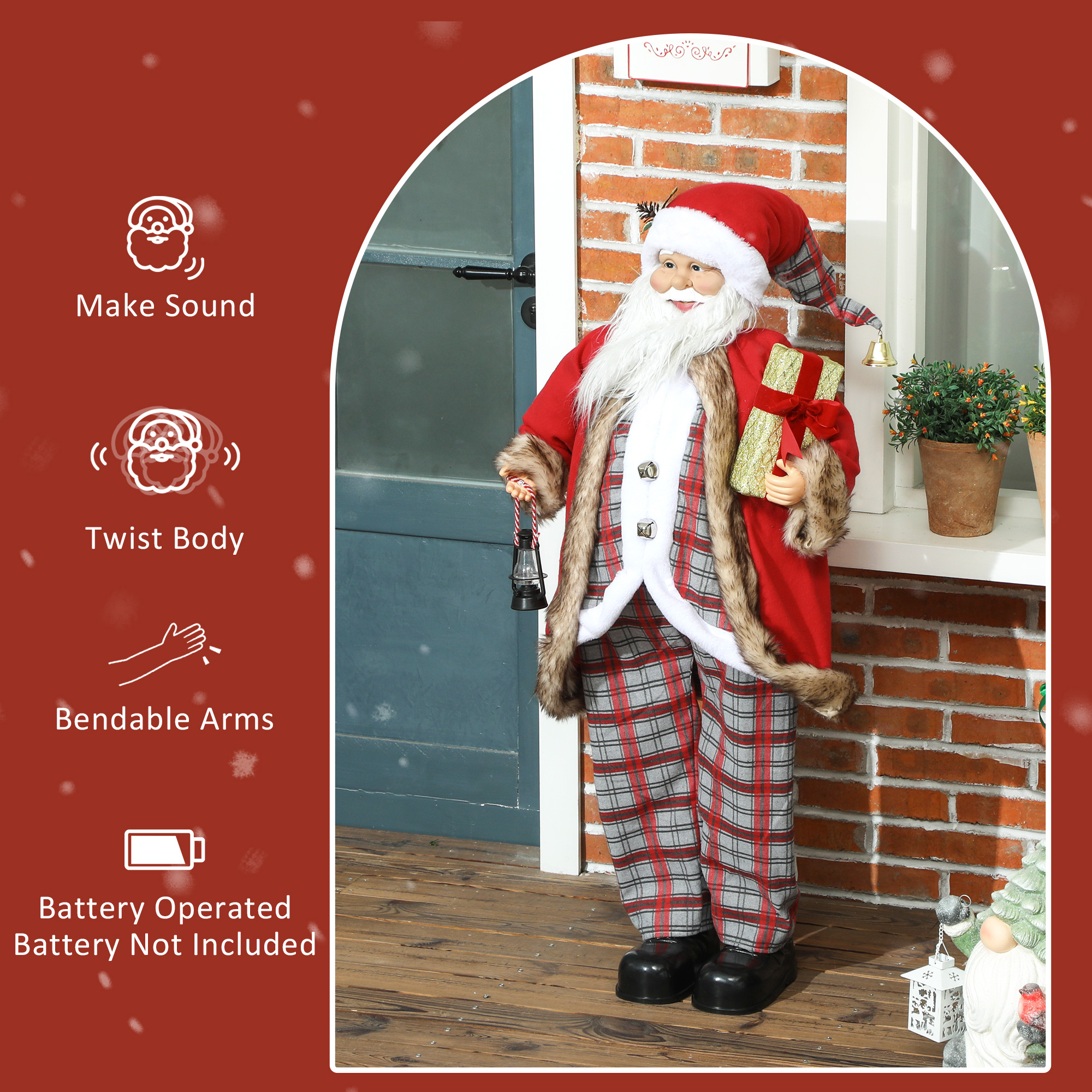 120cm Animated Santa Claus Figure,with Sound-Red
