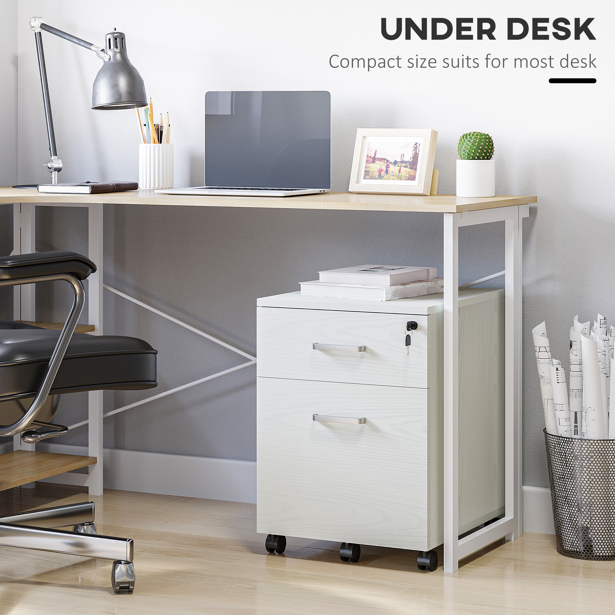 Vinsetto 2-Drawer Locking Office Filing Cabinet W/ 5 Wheels Rolling Storage — image 4