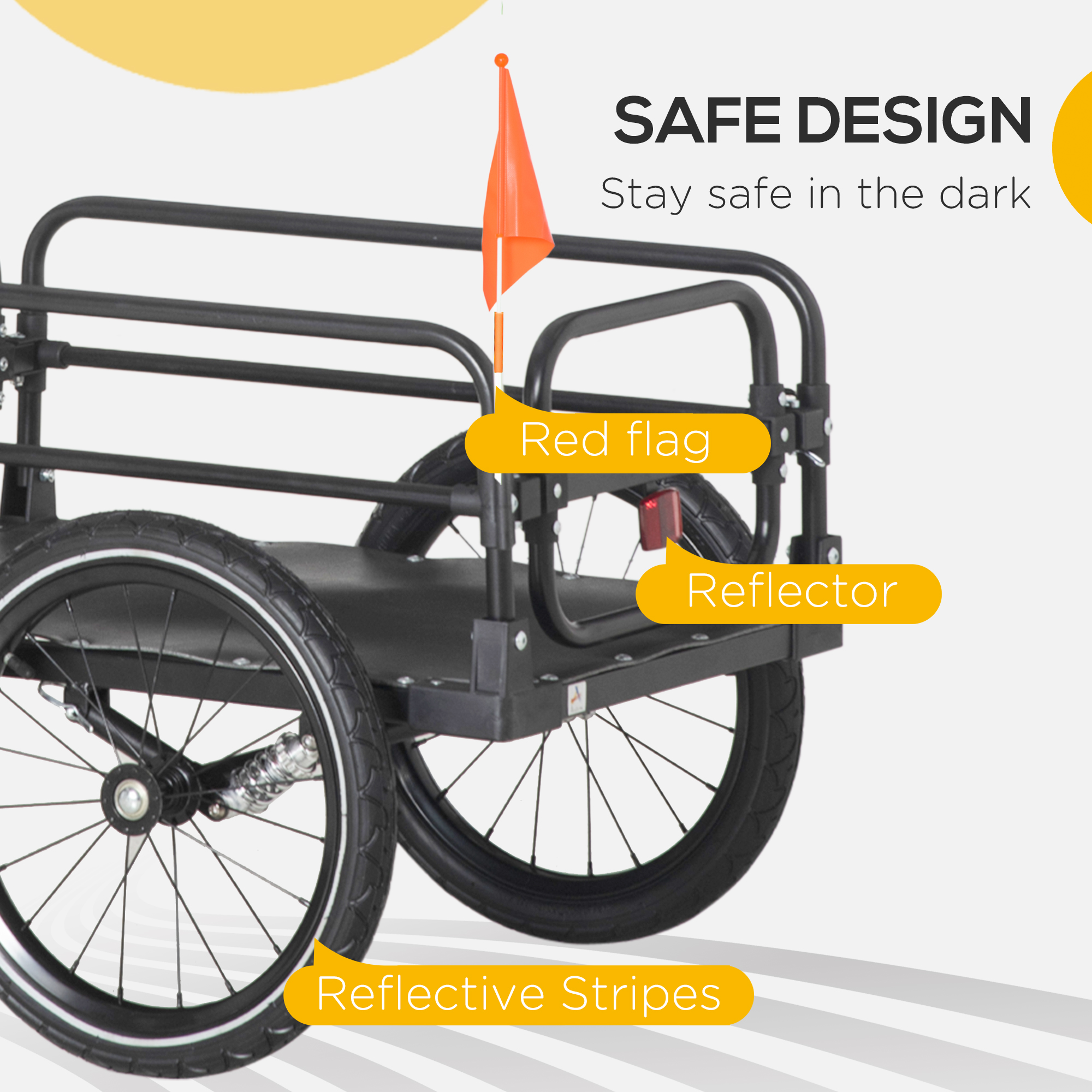 Steel Bike Trailer With Triple Safety,Wagon Bicycle Suspension,2 Wheels Outdoor