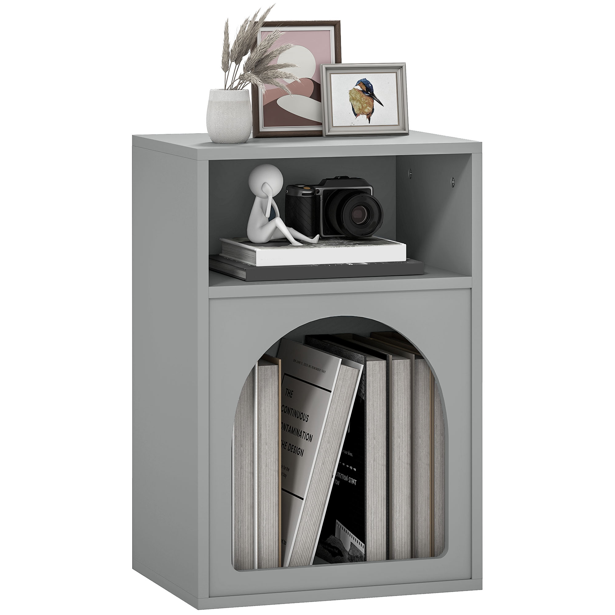 Bedside Table With 2 Open Compartments-Grey — image 3