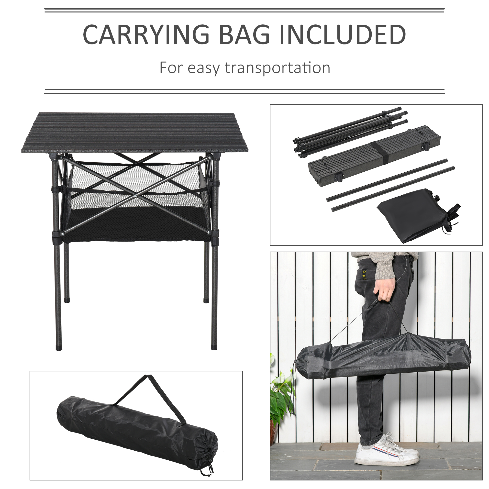 Outsunny outdoor folding camping table w/ storage