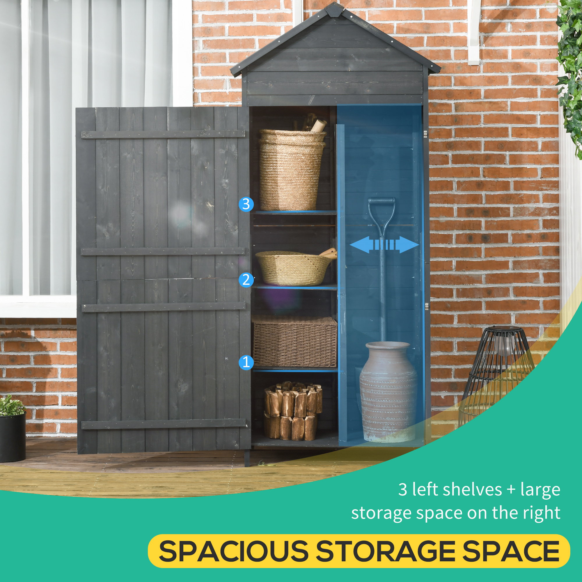 Garden Shed 4-Tier Wooden Outdoor 3 Shelves Utility Gardener Cabinet Lockable 2
