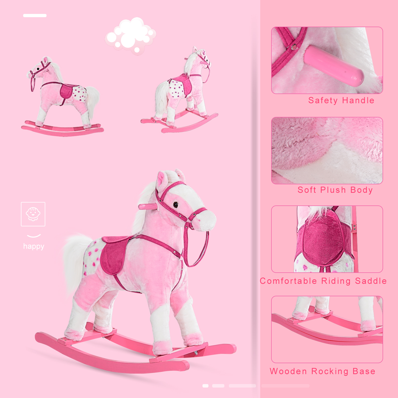Baby Rocking Horse Plush Ride On Animals Rocker With Sound Handle Grip For Kids — image 4