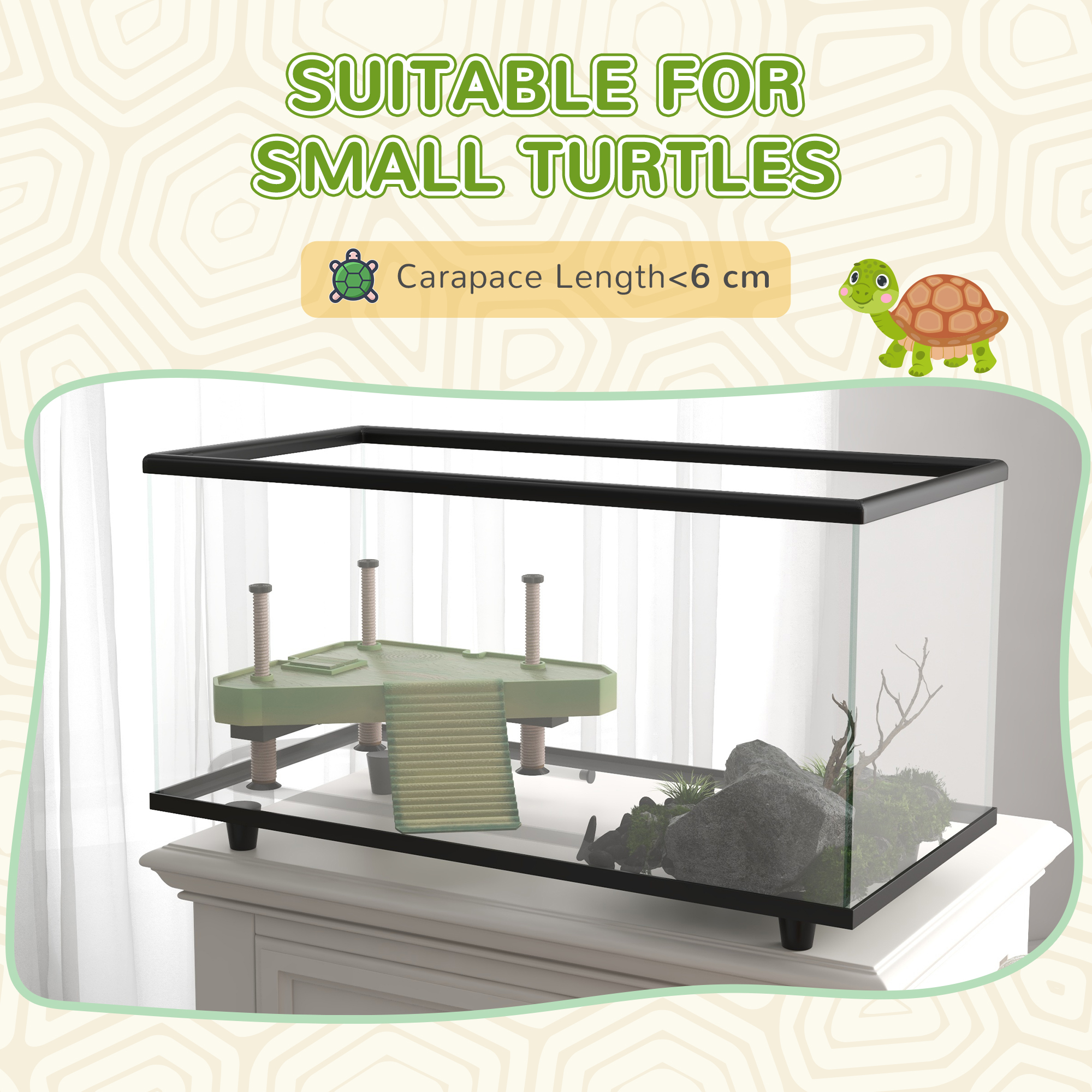 50l glass turtle tank aquarium with basking platform,easy