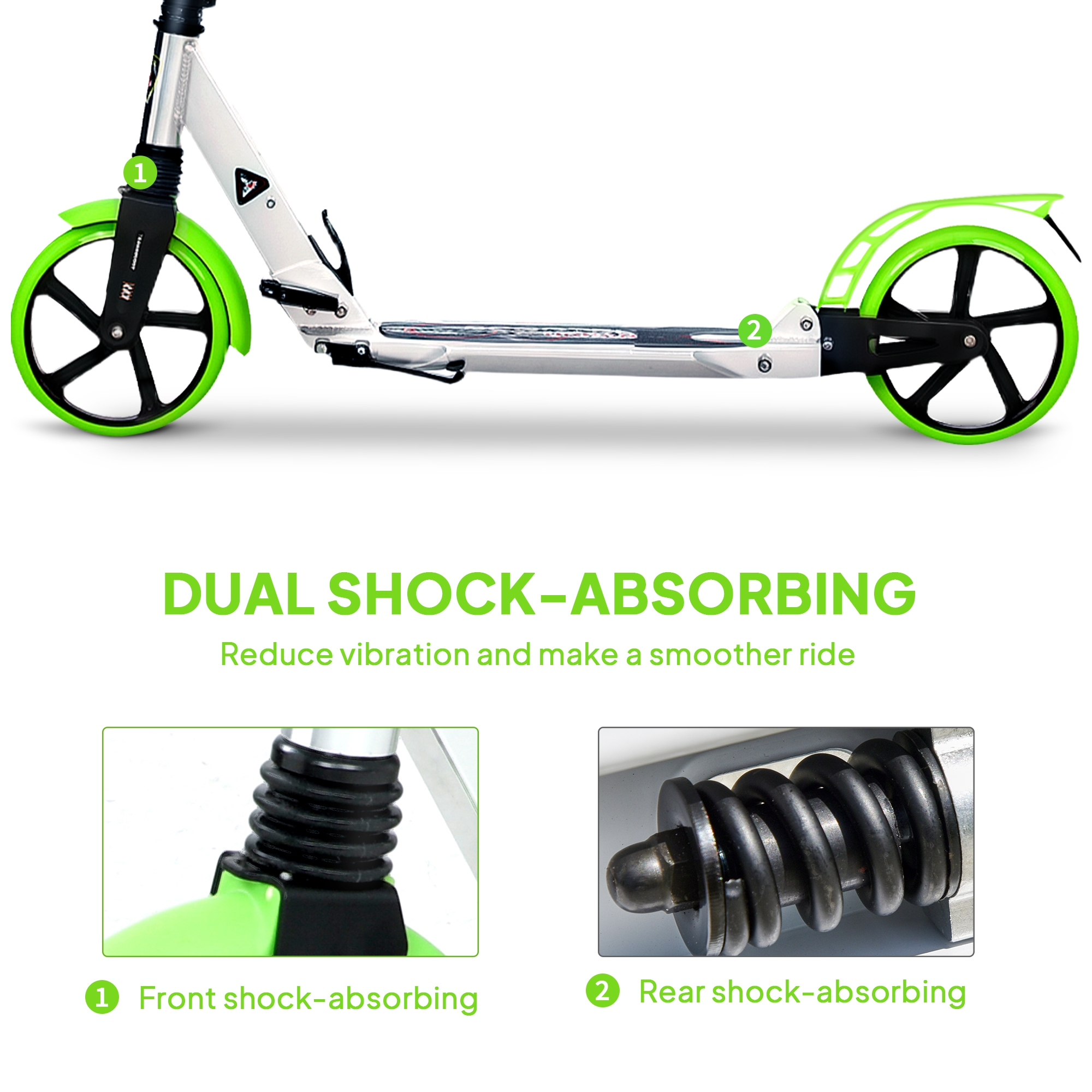 Folding Kick Scooter,Adjustable Ride On Scooter With 200mm Big Wheels — image 4