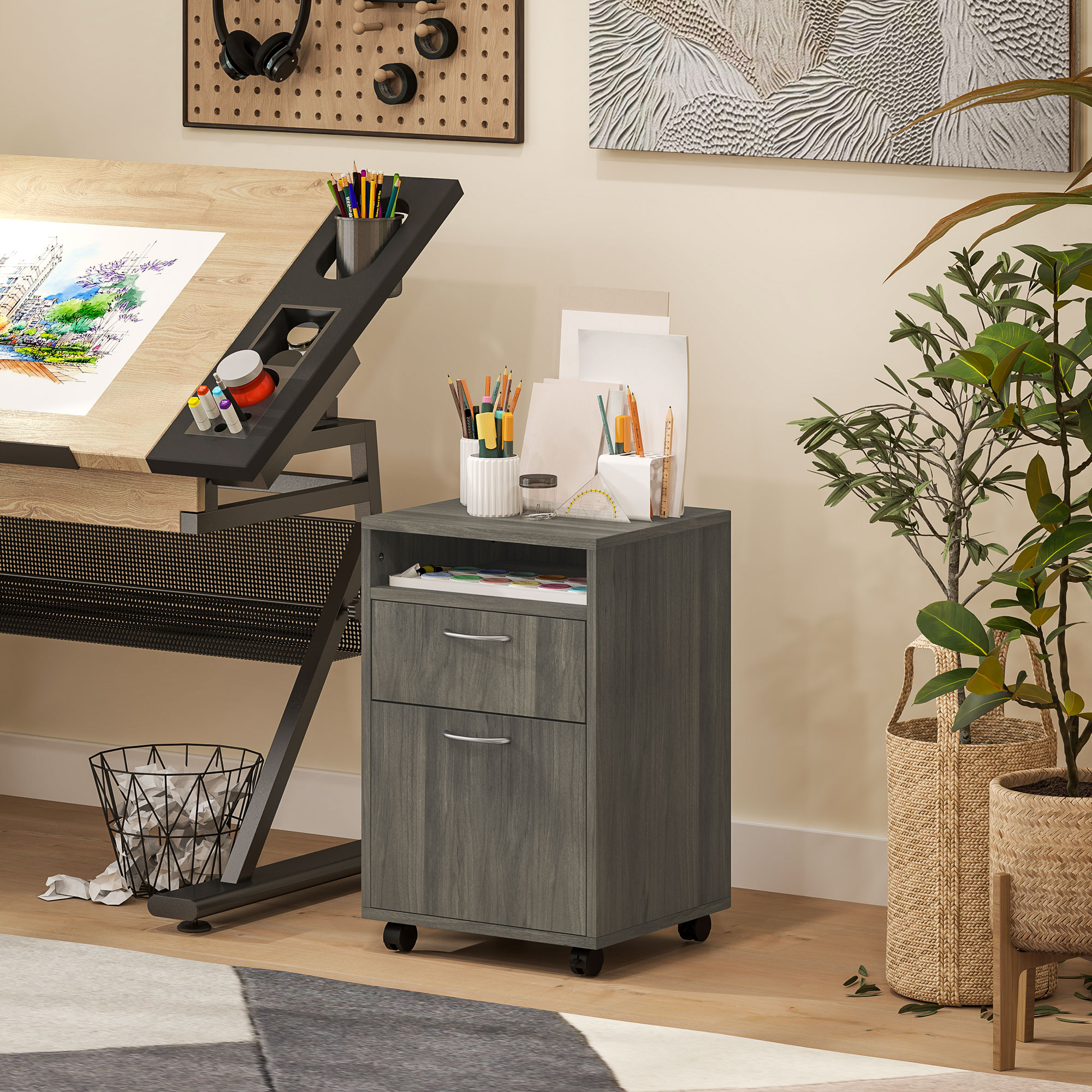 Filing Cabinet,Mobile File Cabinet With 2 Drawers,Office Home Organiser On — image 2