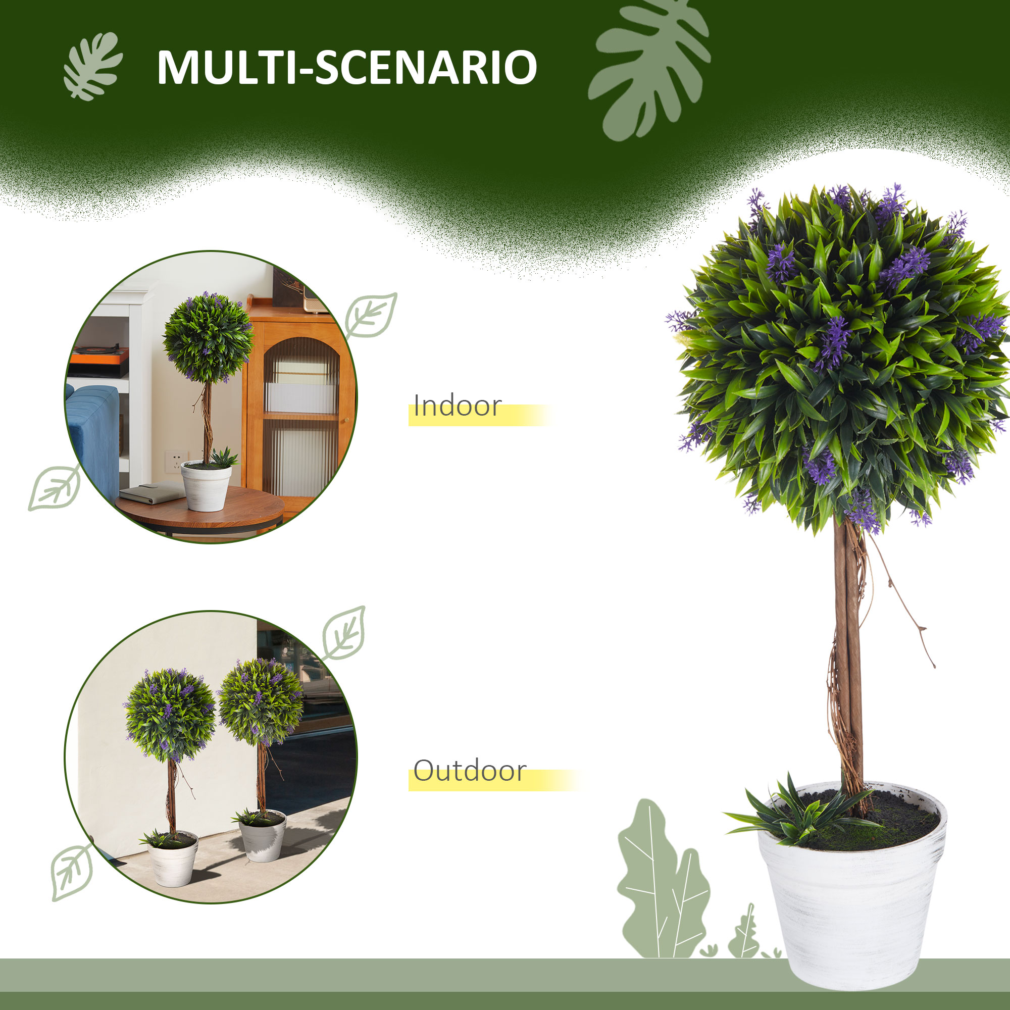 Set Of 2 Decorative Artificial Plants Ball Trees With Lavender Flowers In Pot — image 5