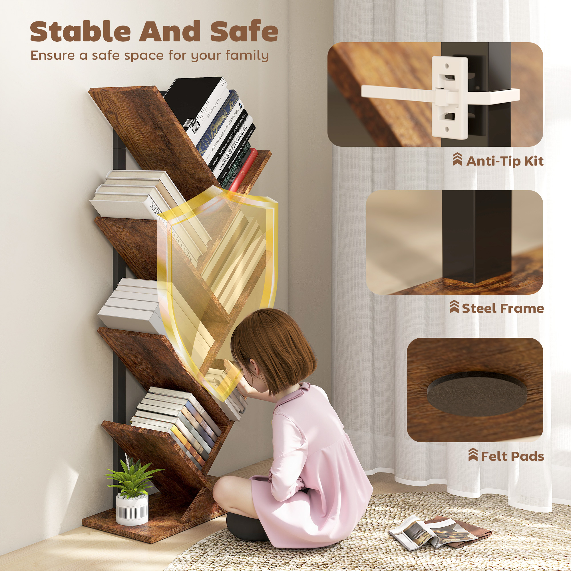 Six-Section Tree Bookcase-Wood-Effect — image 2