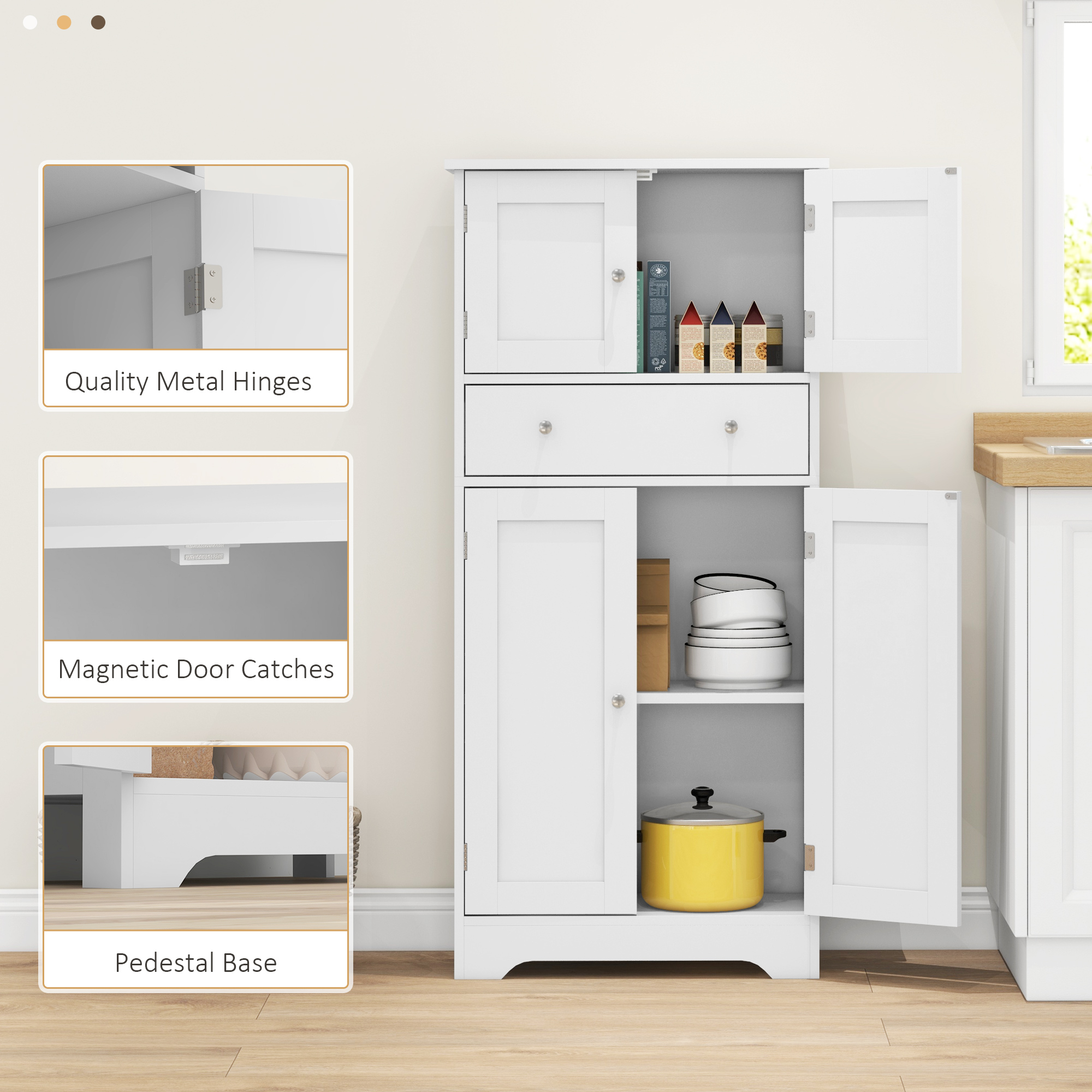 Multi-storage freestanding kitchen cabinet-white