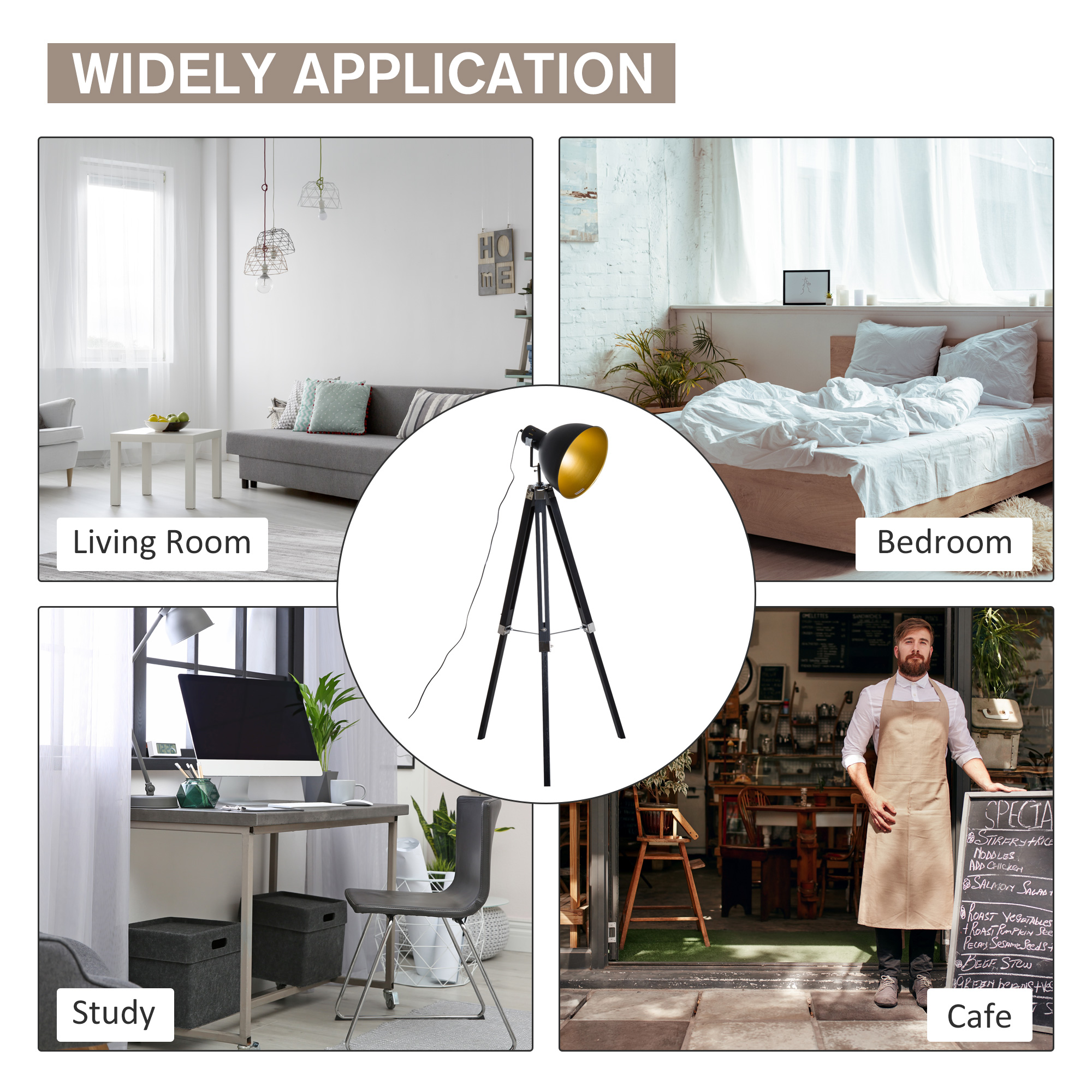 Tripod Floor Lamp,Spotlight Reading Lamp W/ Adjustable Height,Angle,Wood Legs — image 3