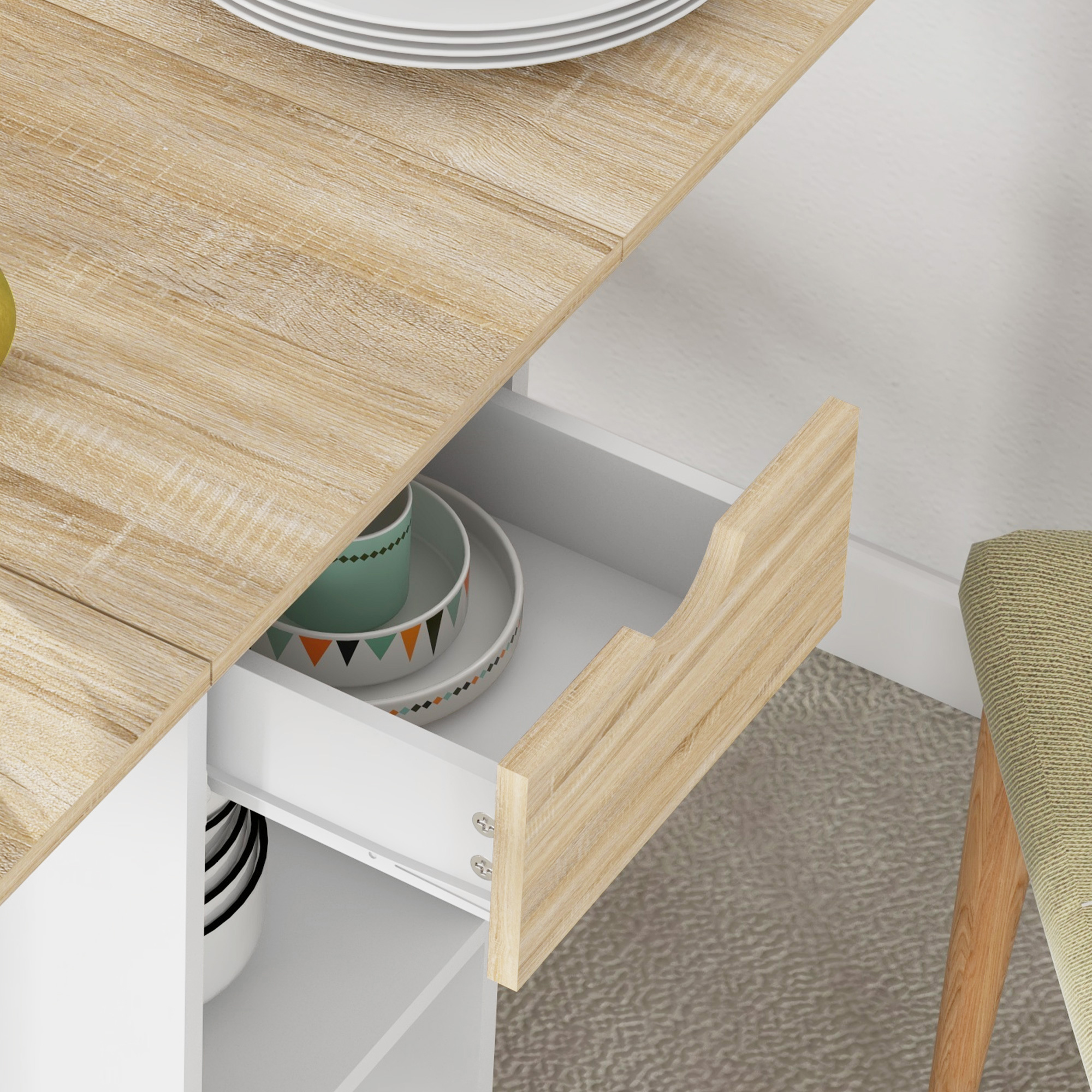Folding Dining Table,Drop Leaf Table For Small Spaces,Foldable With Drawer
