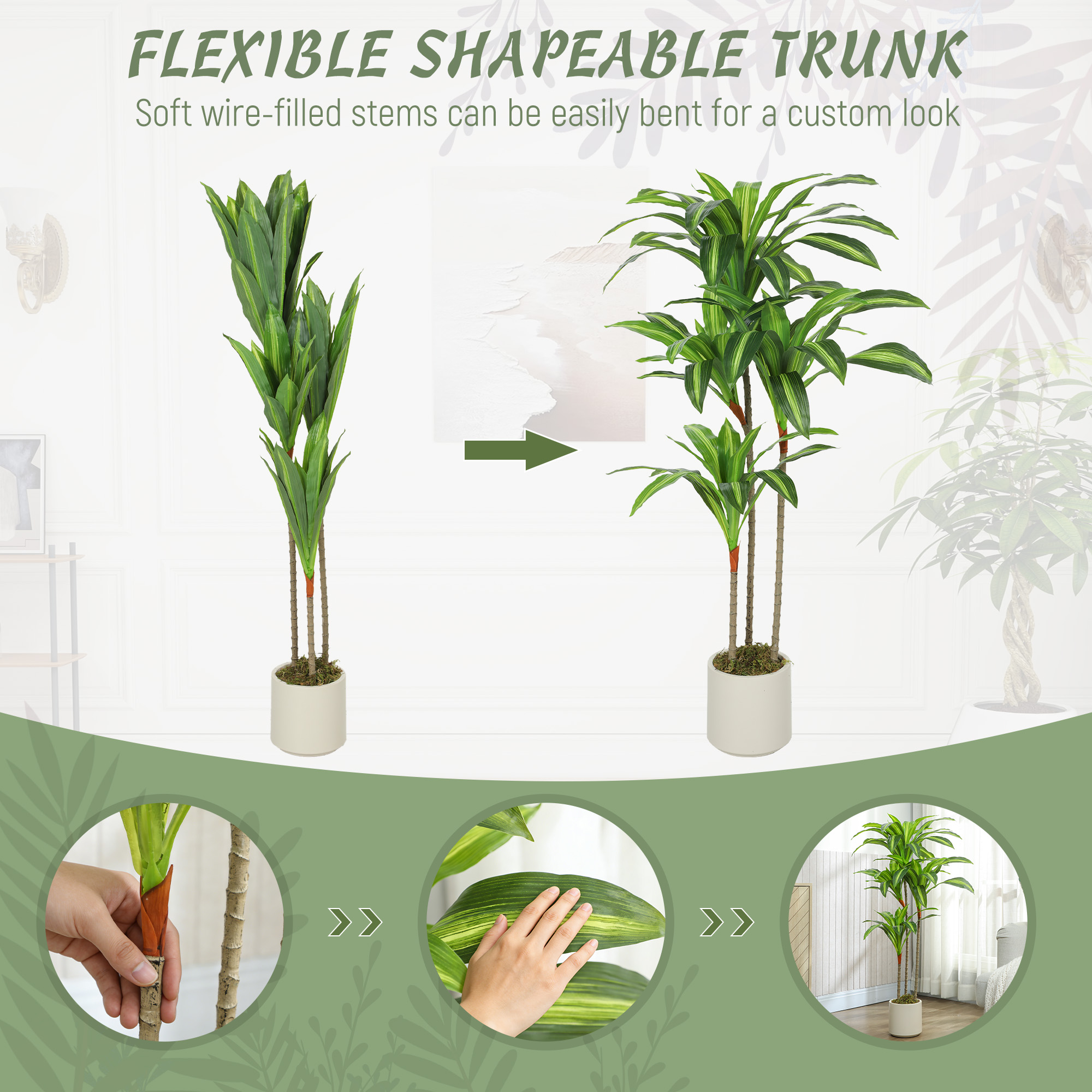 120cm Artificial Dracaena Tree With Bendable Trunks-Green — image 4