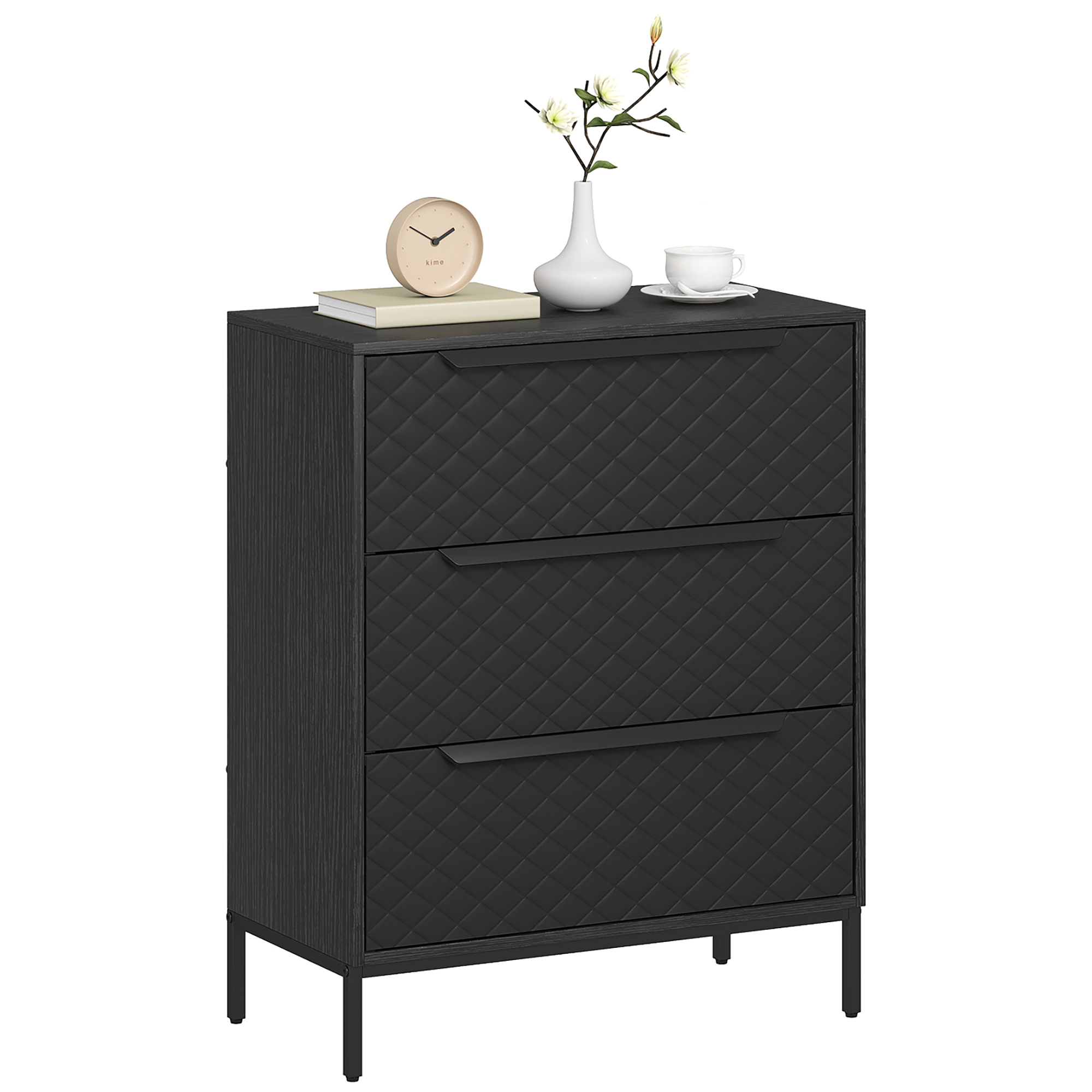Chest Of Drawers,Dresser With 3 Fabric Drawers And Aluminium Handles-Black — image 2