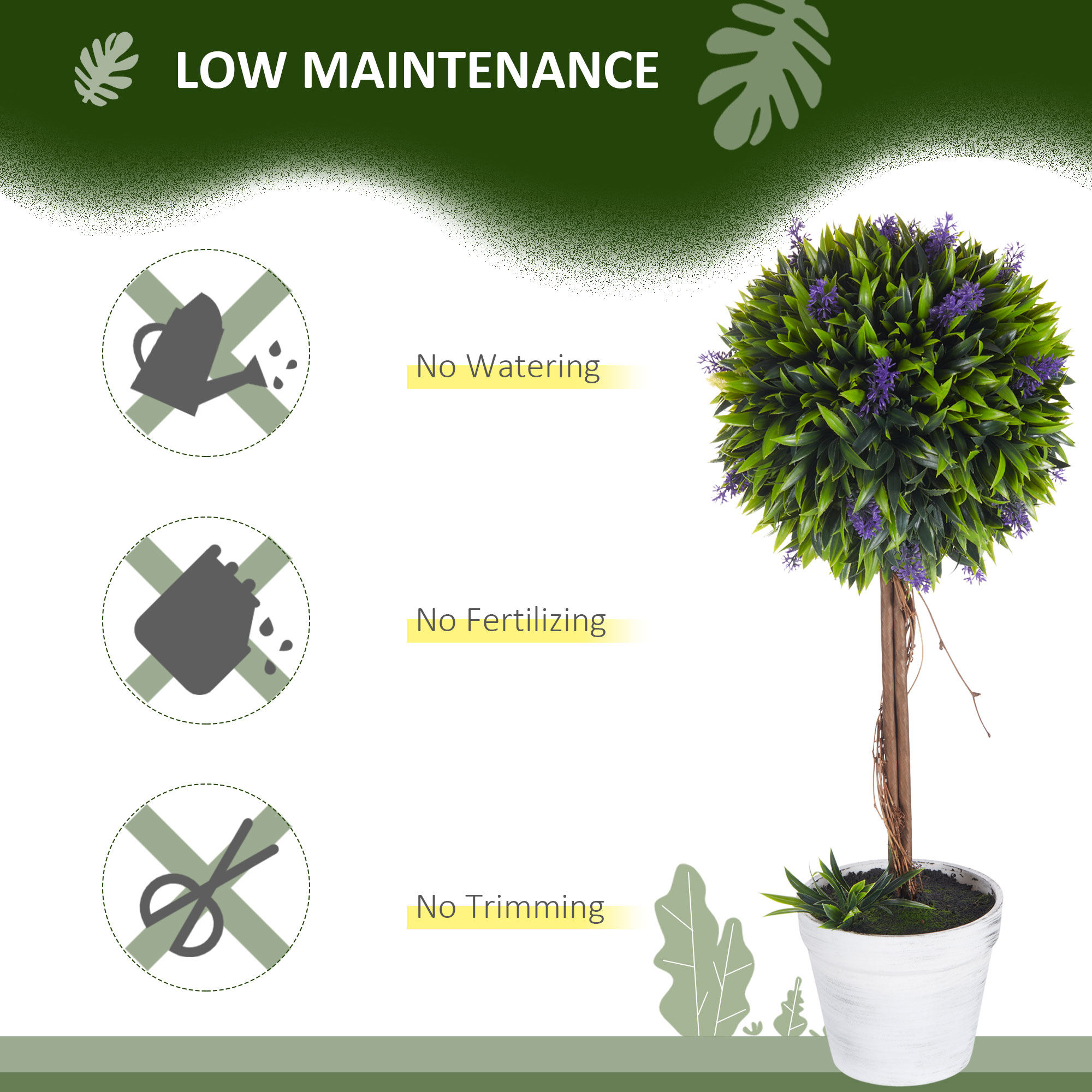 Set Of 2 Decorative Artificial Plants Ball Trees With Lavender Flowers In Pot — image 3